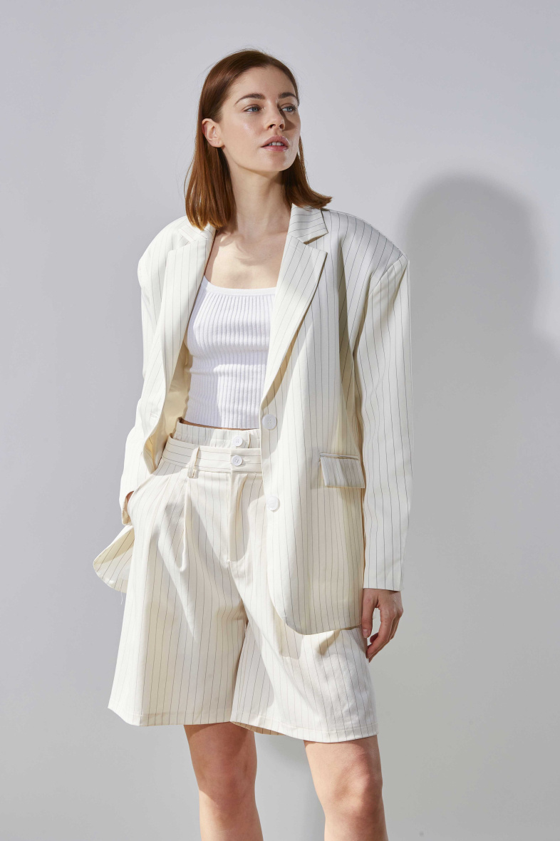 Mayorista ELLI WHITE - Bermudas de rayas con doble cintura ropa de trabajo de moda