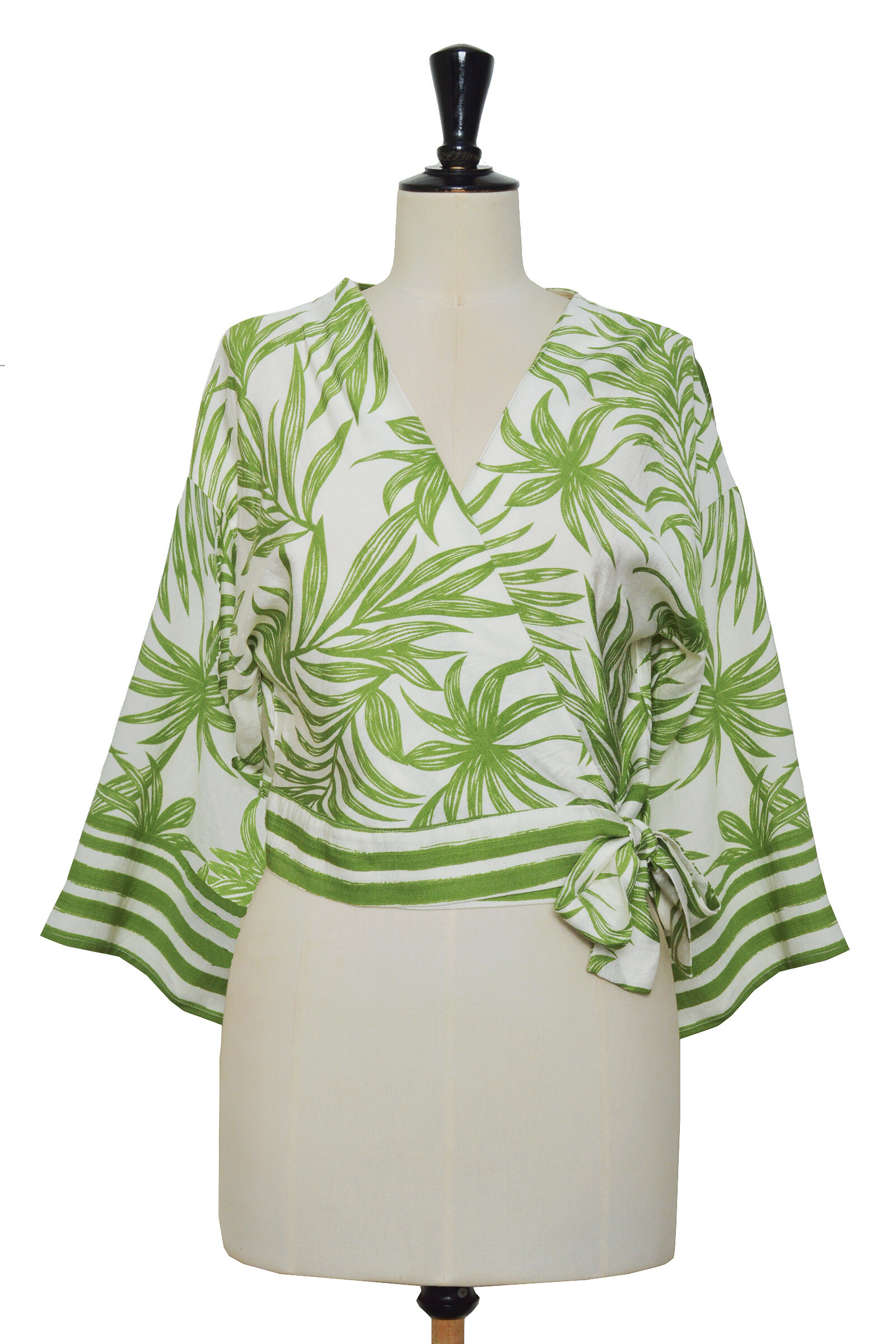 Wholesaler ELLI WHITE - High cover with wide sleeves and foliage pattern.
