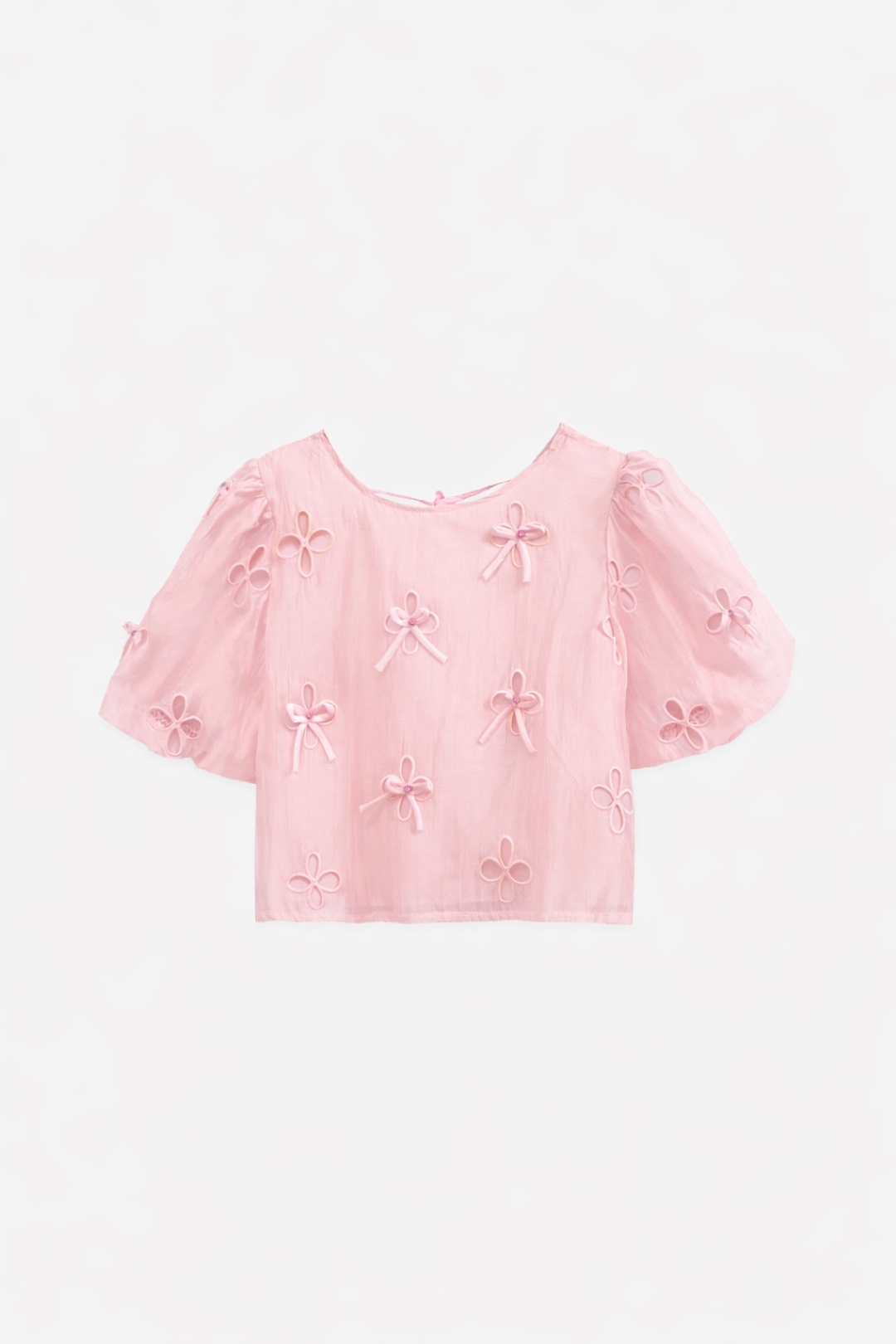 Grossiste ELLI WHITE - Top manches bouffantes à fleurs décoratives