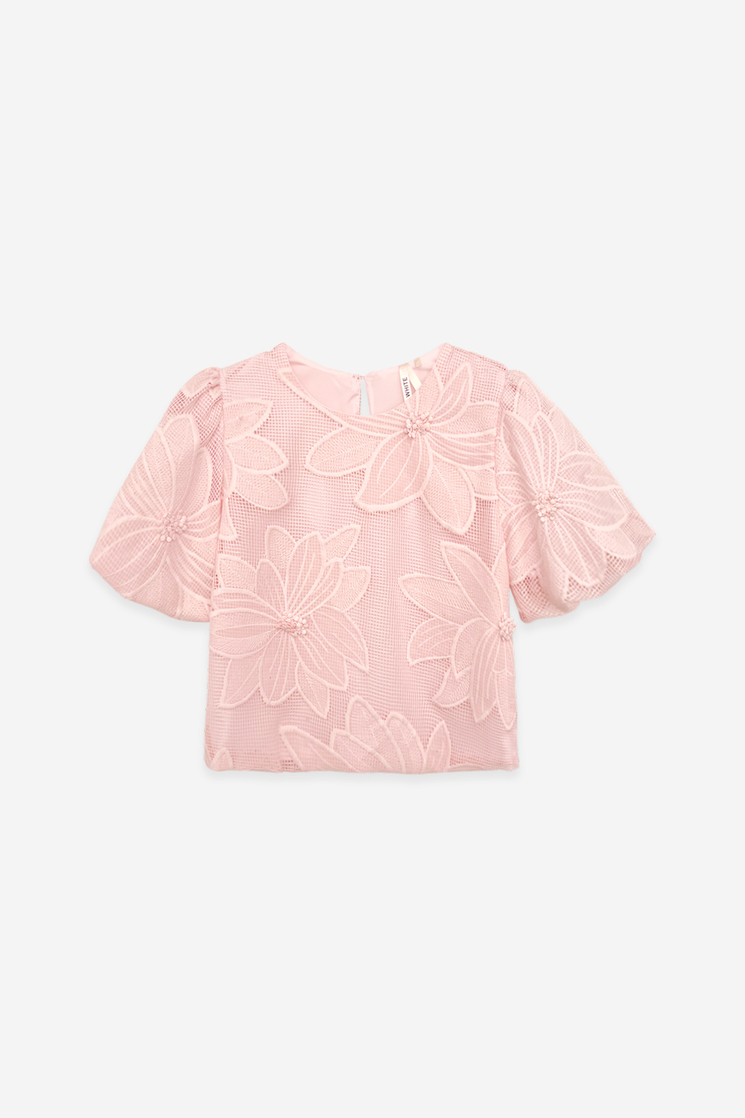 Grossiste ELLI WHITE - Top manches bouffantes à dentelle fleurie