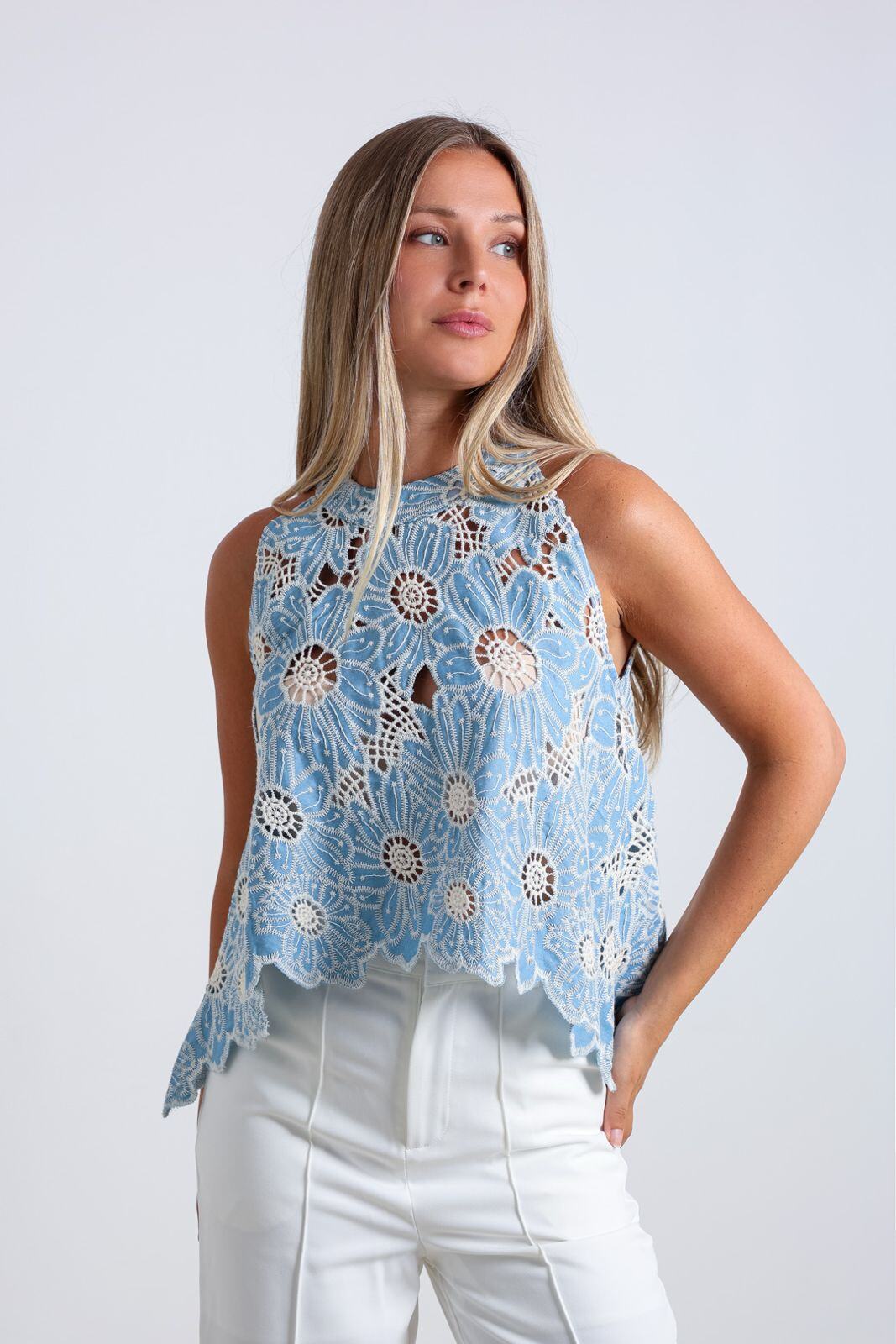 Mayorista ELLI WHITE - Top bordado estilo vaquero