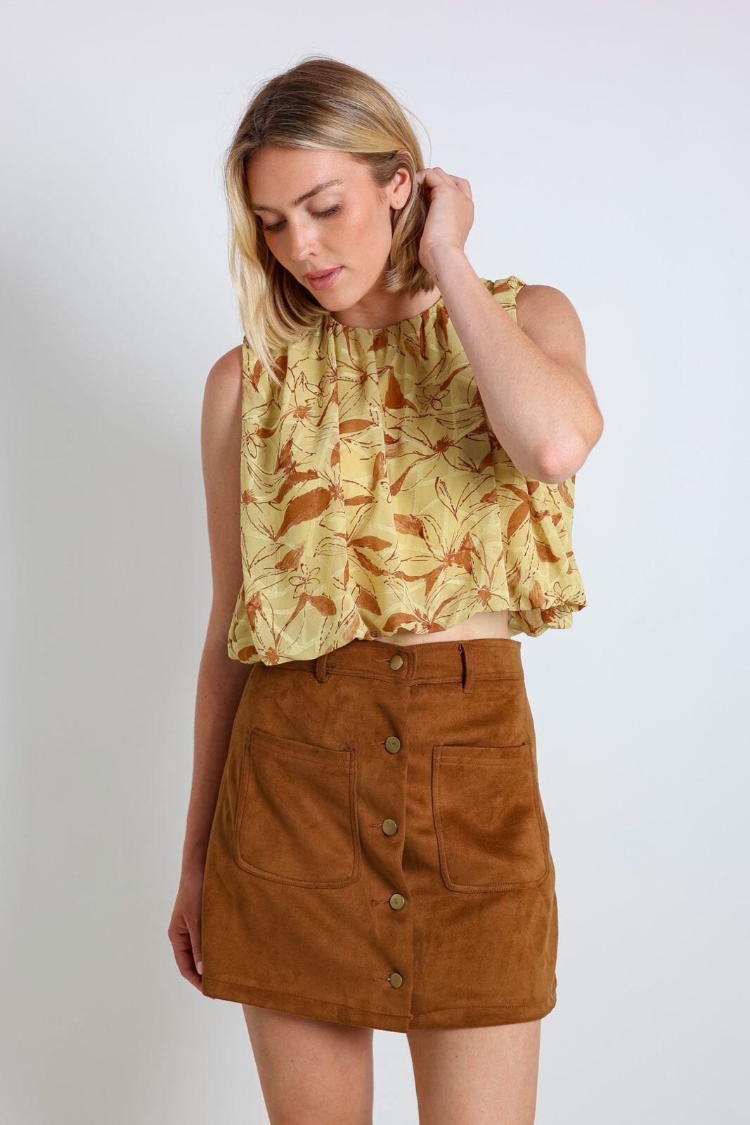 Mayorista ELLI WHITE - Top burbuja con estampado de hojas