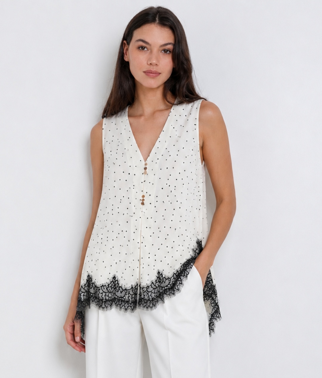 Mayorista ELLI WHITE - Top de lunares con encaje