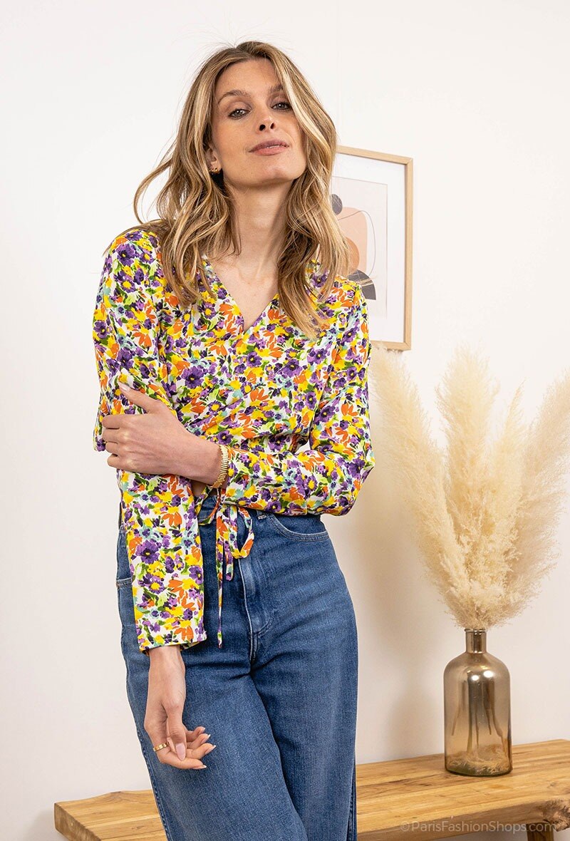 Wholesaler ELLILY - Flower printed wrap shirt