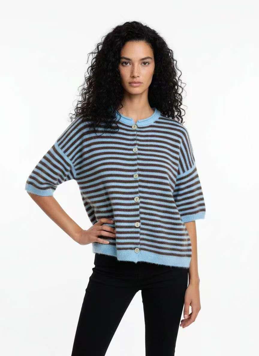 Wholesaler EMAGLIFICIO - STRIPED HALF-SLEEVE SWEATER
