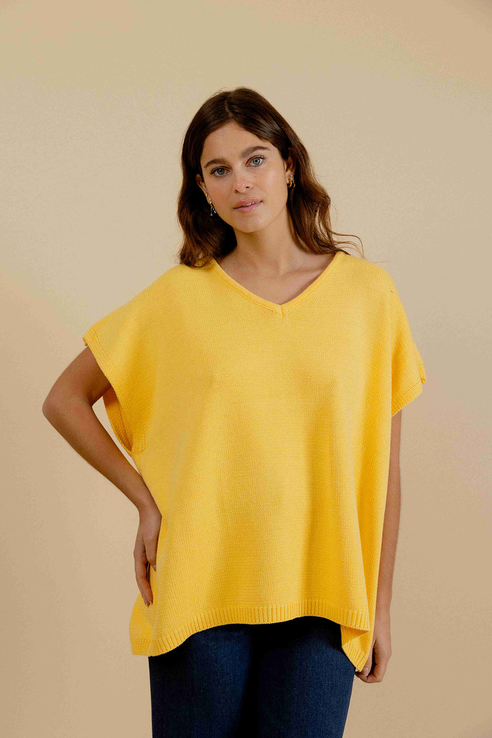 Wholesaler EMILIE K PRET A PORTER - Long and oversize sleeveless sweater with a V -neck.