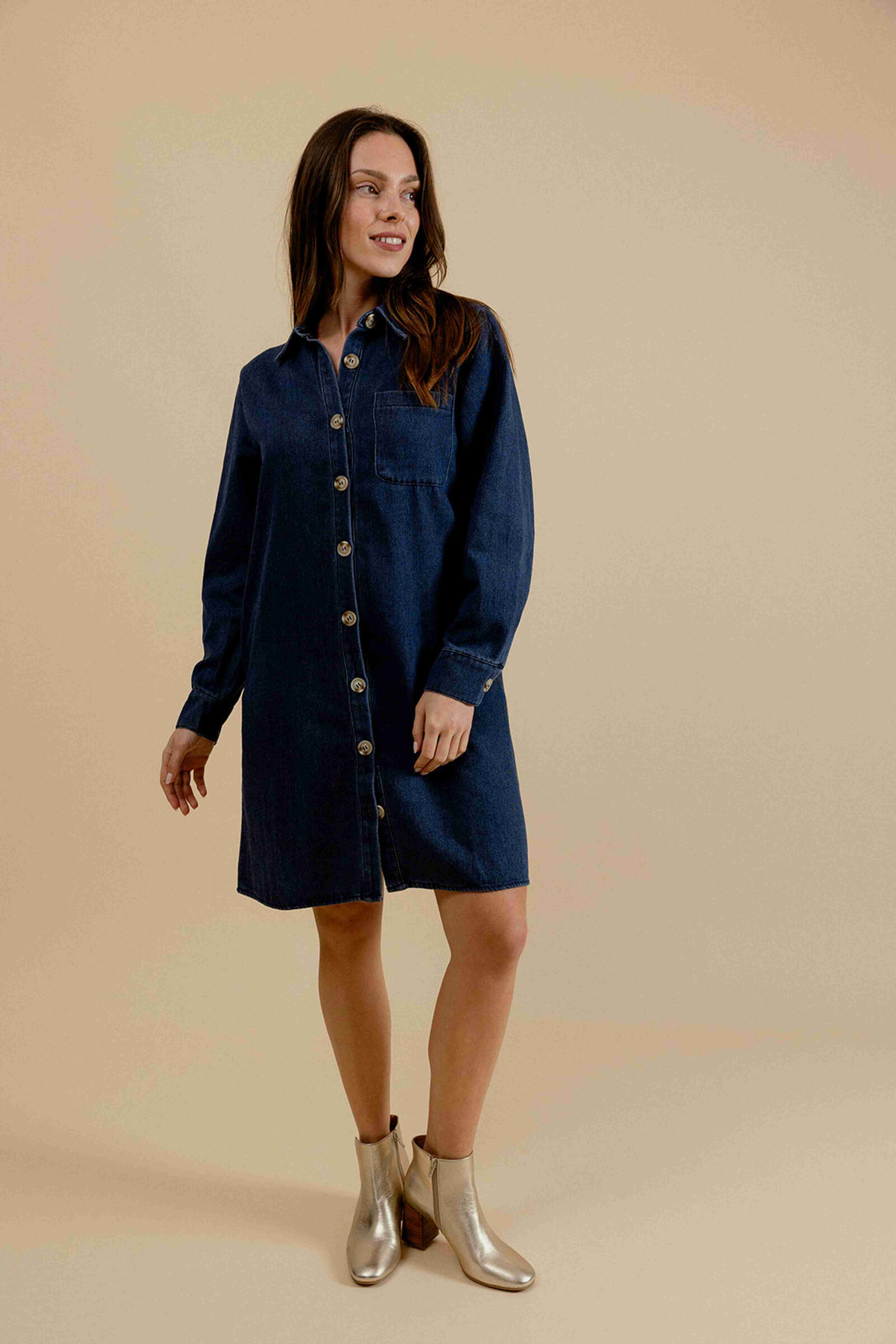 Wholesaler EMILIE K PRET A PORTER - Long sleeve denim shirt dress
