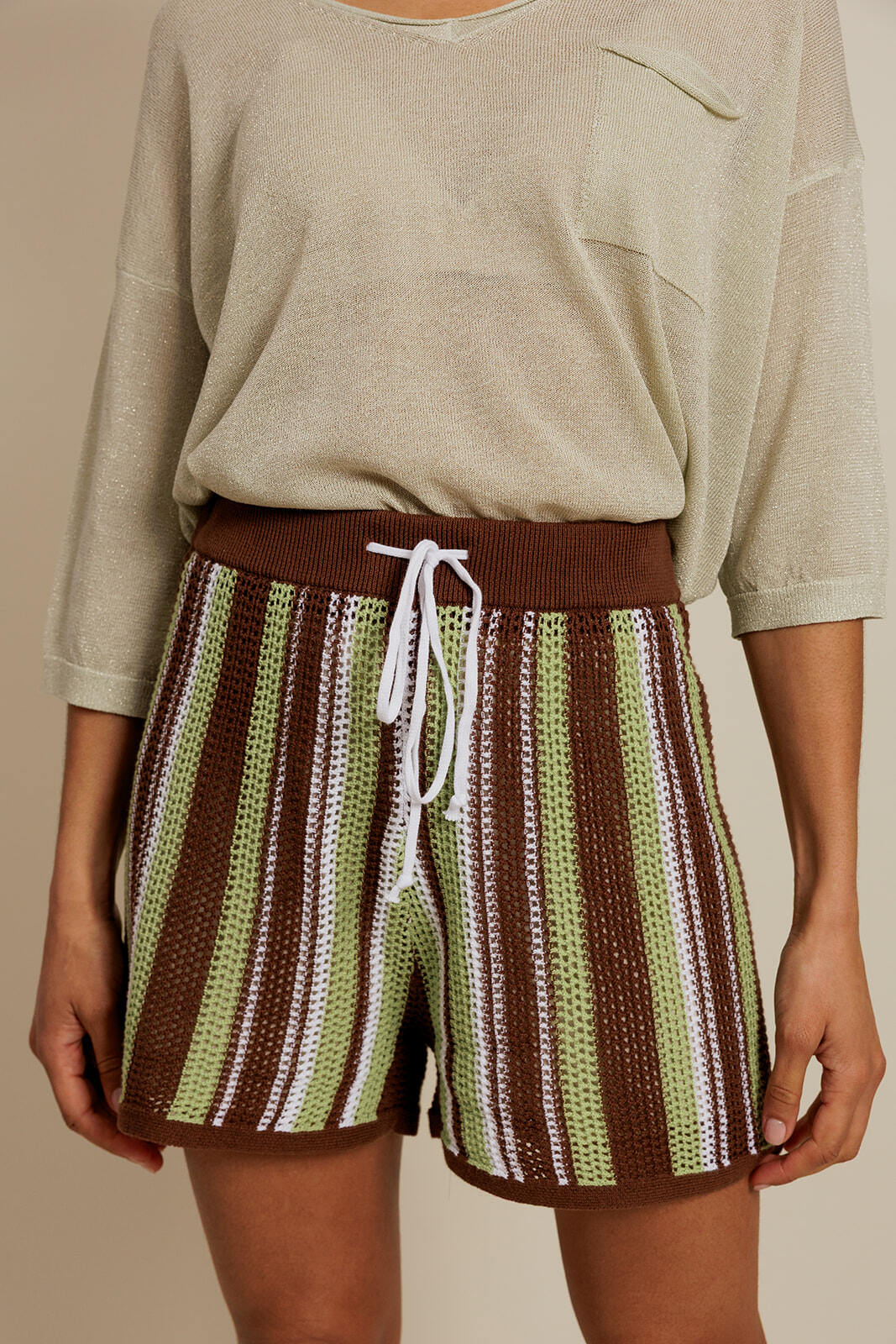 Großhändler EMILIE K PRET A PORTER - Aelinne – Gestreifte Strickshorts