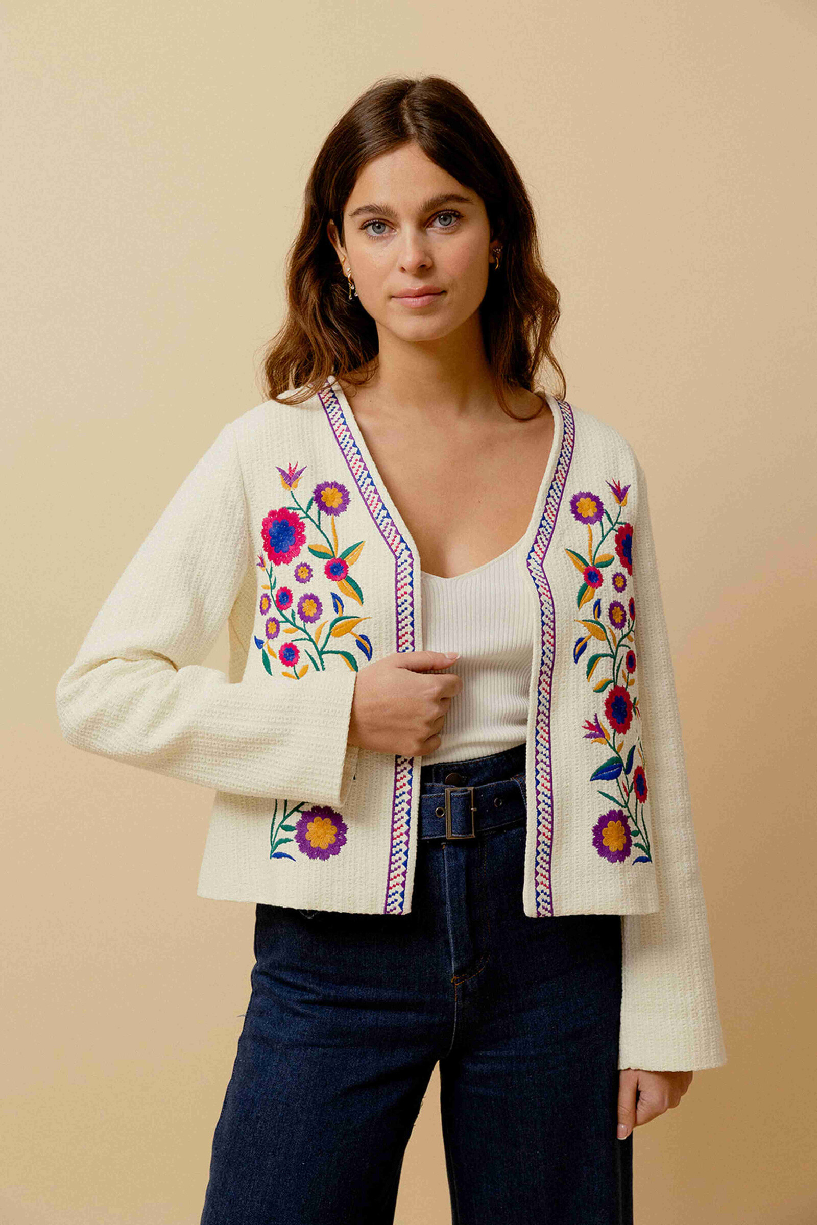 Wholesaler EMILIE K PRET A PORTER - Multicilers' embroidered jacket with long sleeve.