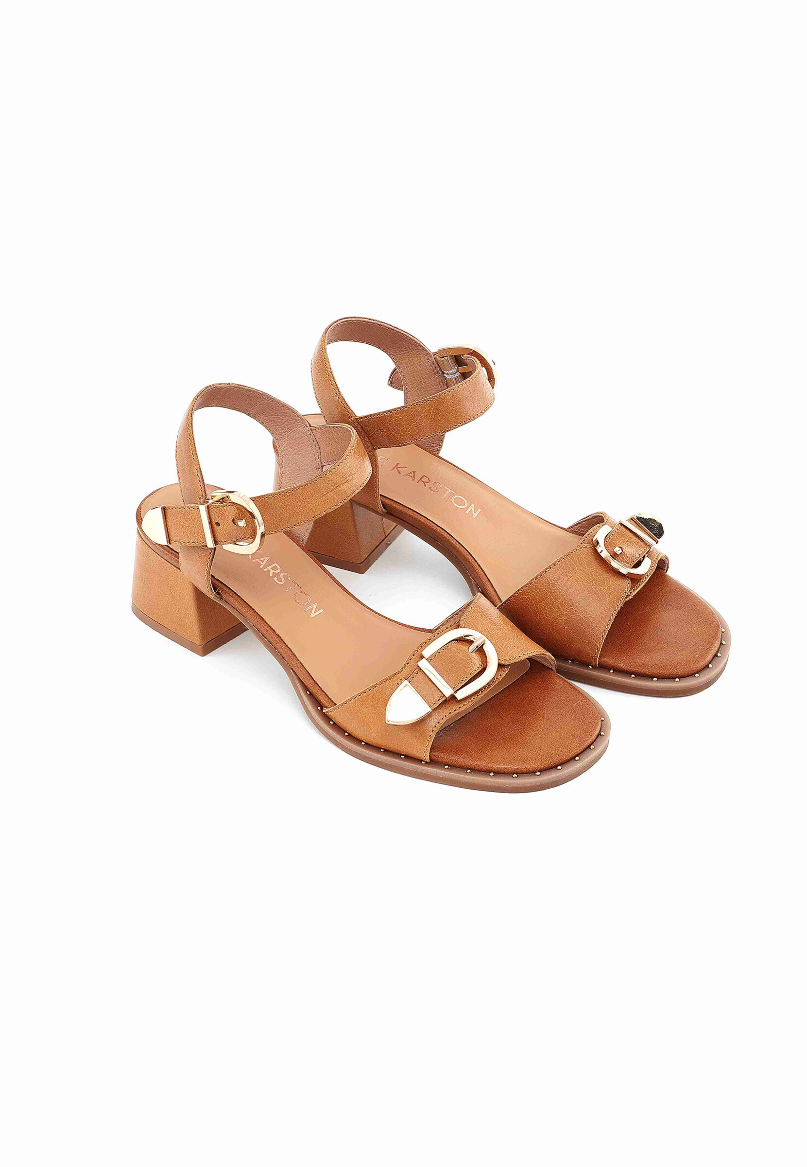 Wholesaler EMILIE KARSTON - Keith sandal in heel leather block with metal curls