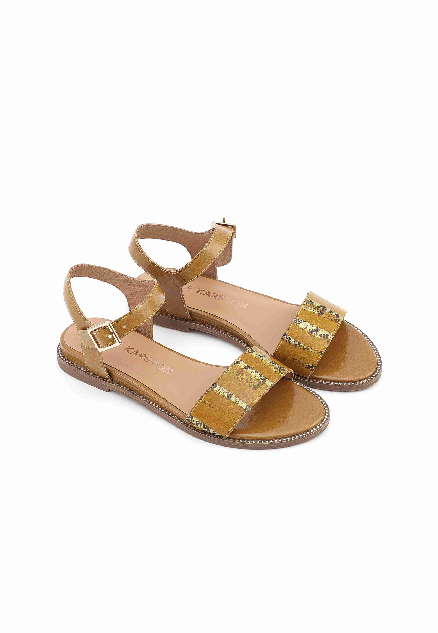 Wholesaler EMILIE KARSTON - Ines in flat leather sandal with adjustable pattern flanges and loop