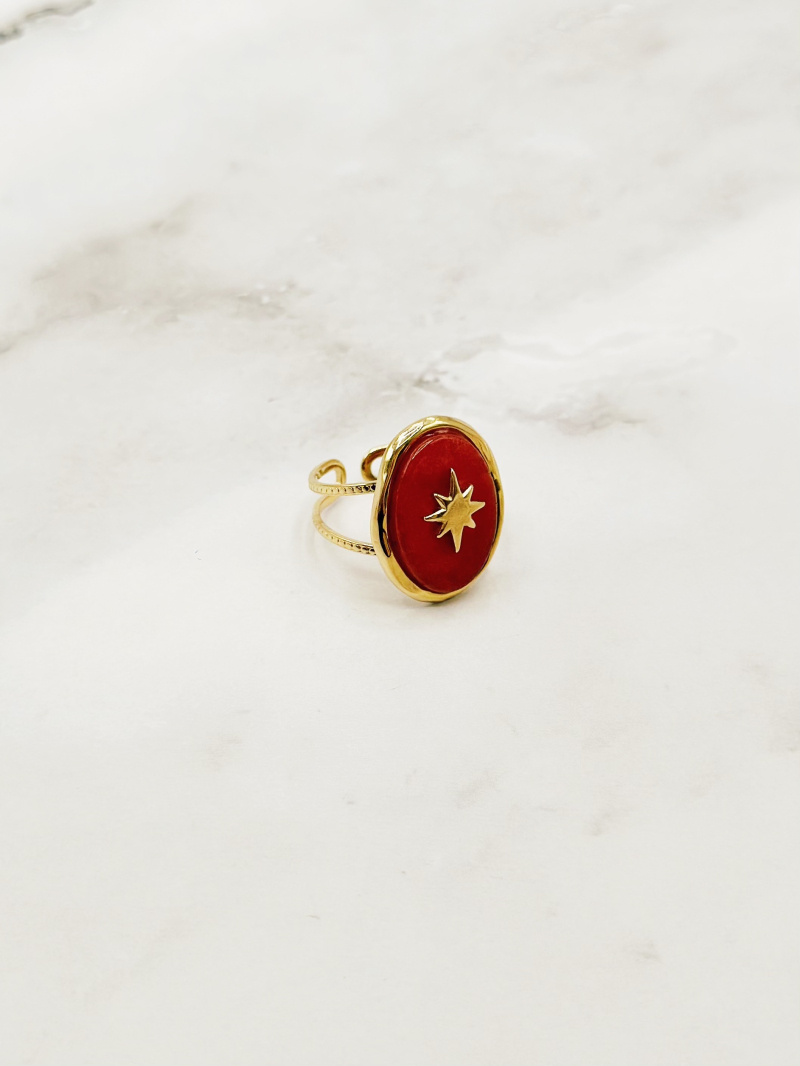 Mayorista Emily - Anillo de acero inoxidable con piedra roja
