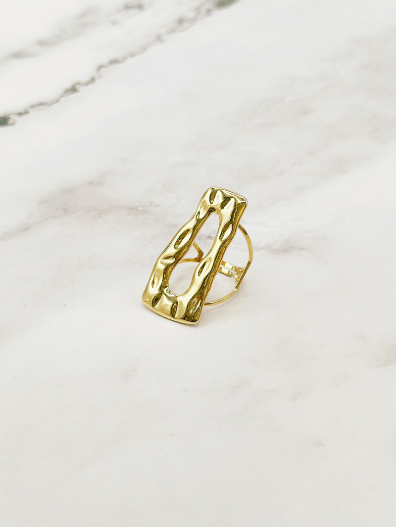 Mayorista Emily - Anillo de acero inoxidable rectangular martillado