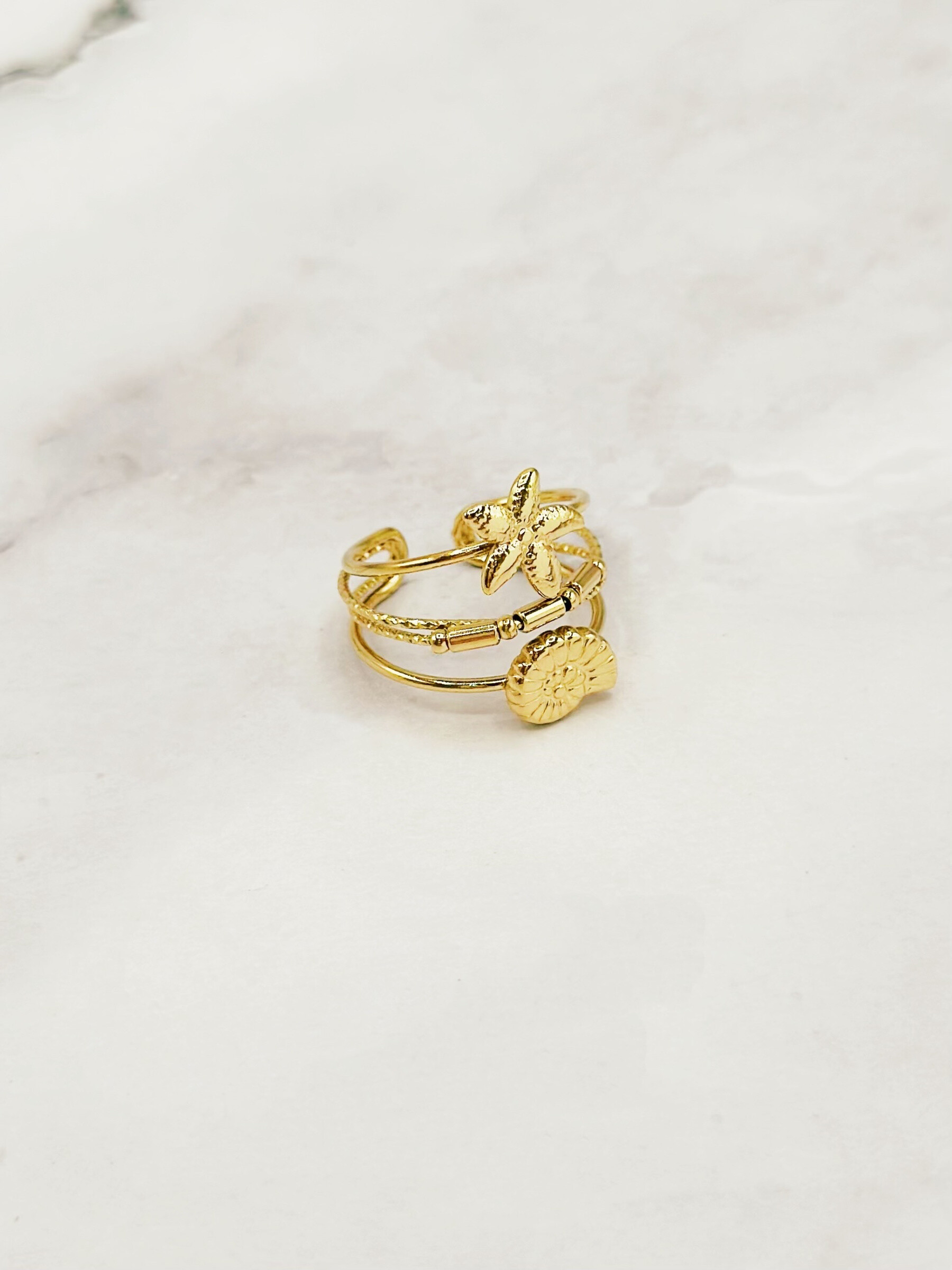 Grossiste Emily - Bague en acier inoxydable ajustable Coquillage