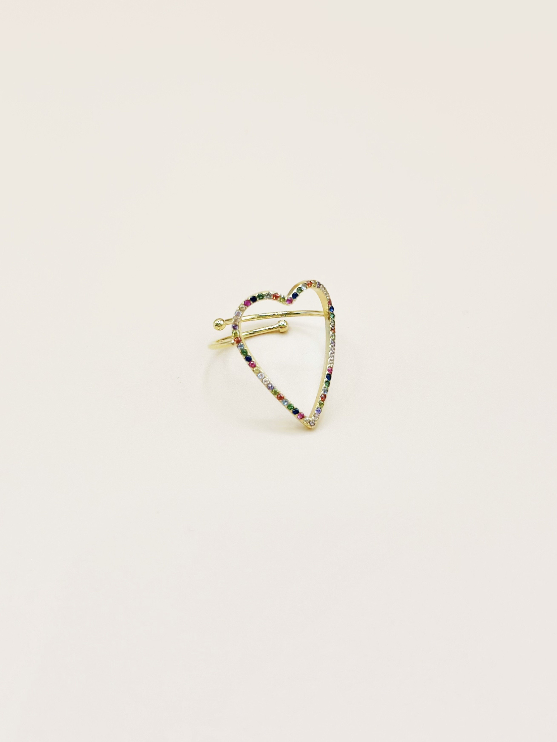 Mayorista Emily - Anillo ajustable de acero inoxidable con circonita en forma de corazón