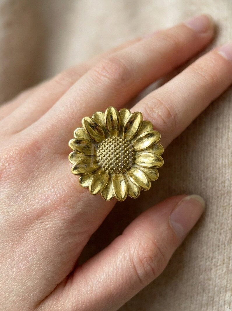 Mayorista Emily - Anillo ajustable de acero inoxidable dorado Girasol