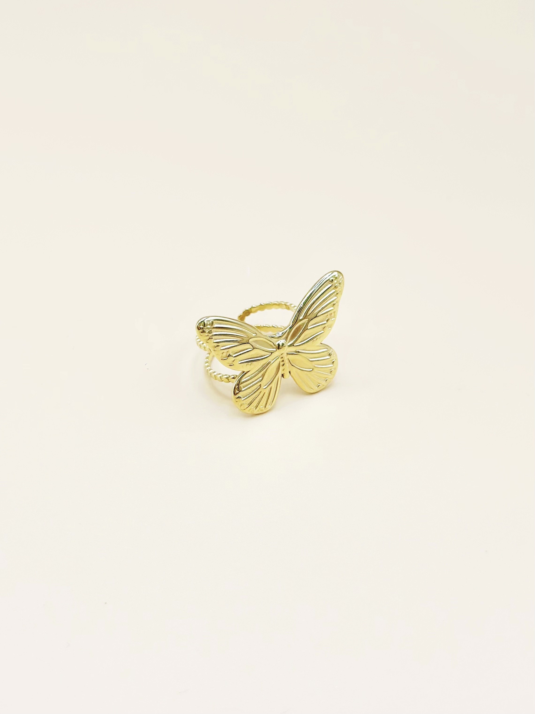 Grossiste Emily - Bague ajustable en acier inoxydable Papillon