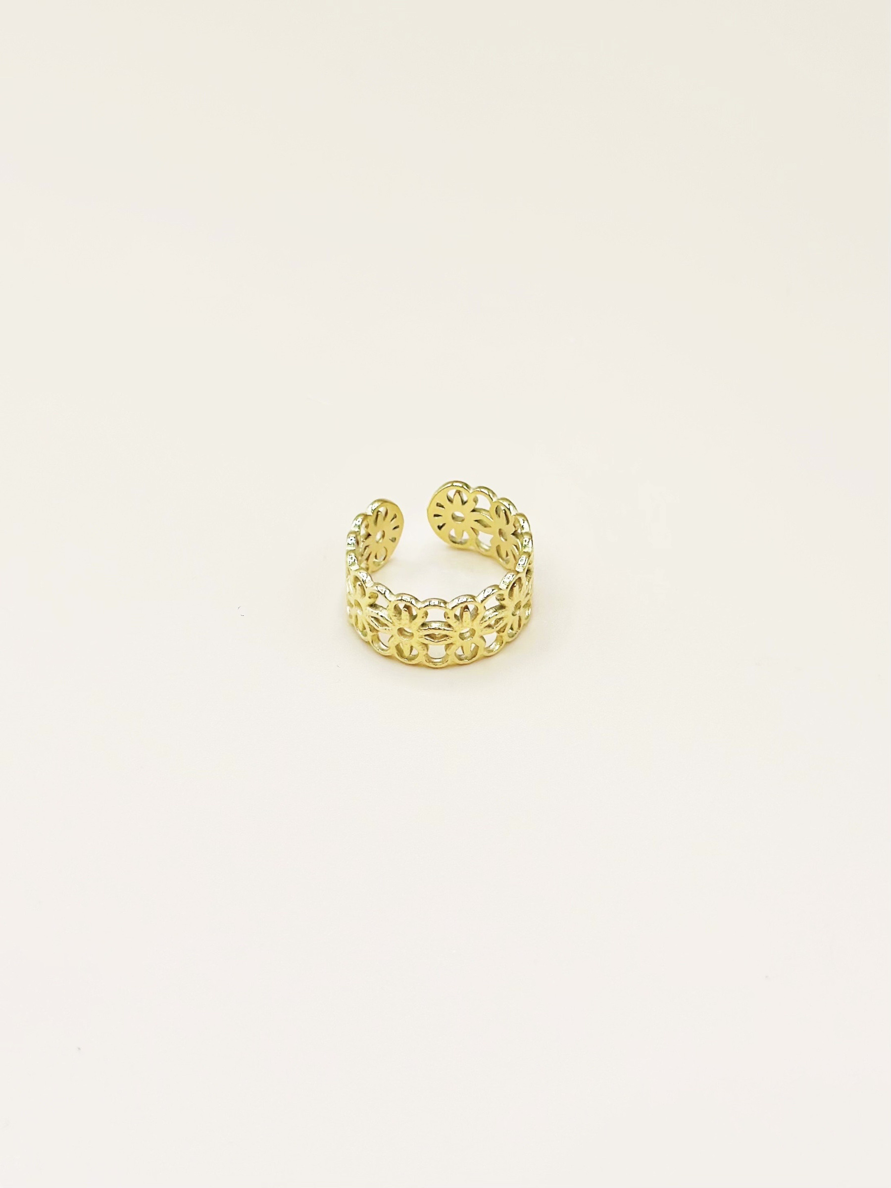 Grossiste Emily - Bague ajustable en acier inoxydable Fleurs