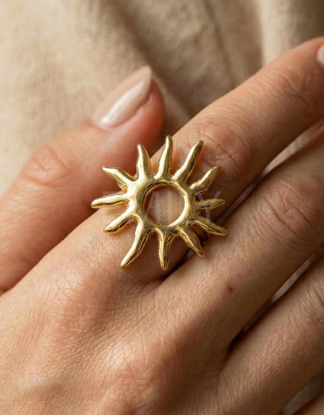 Grossista Emily - Anello regolabile in acciaio inossidabile Sole