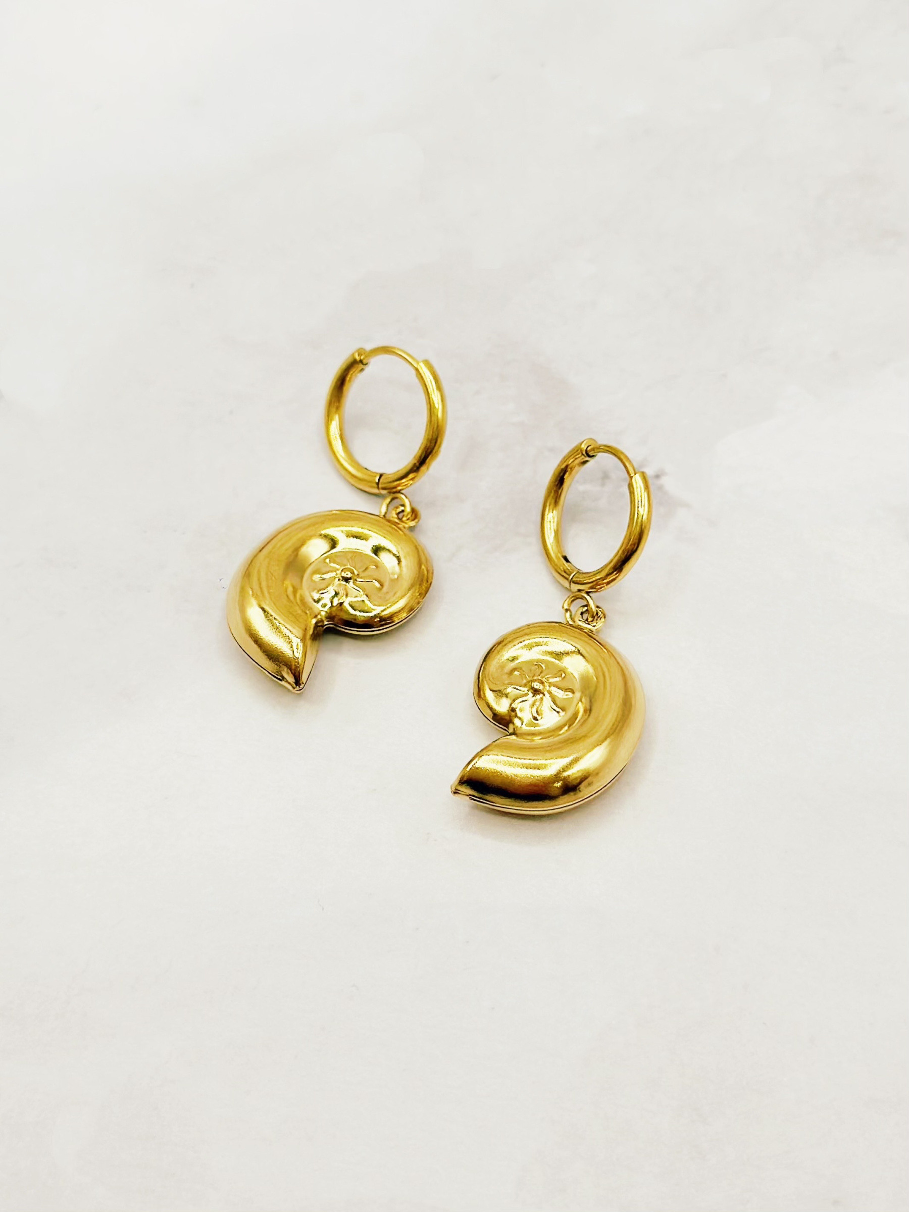 Wholesaler Emily - Asymmetrical Shell Hoop Earrings in Stainless Steel