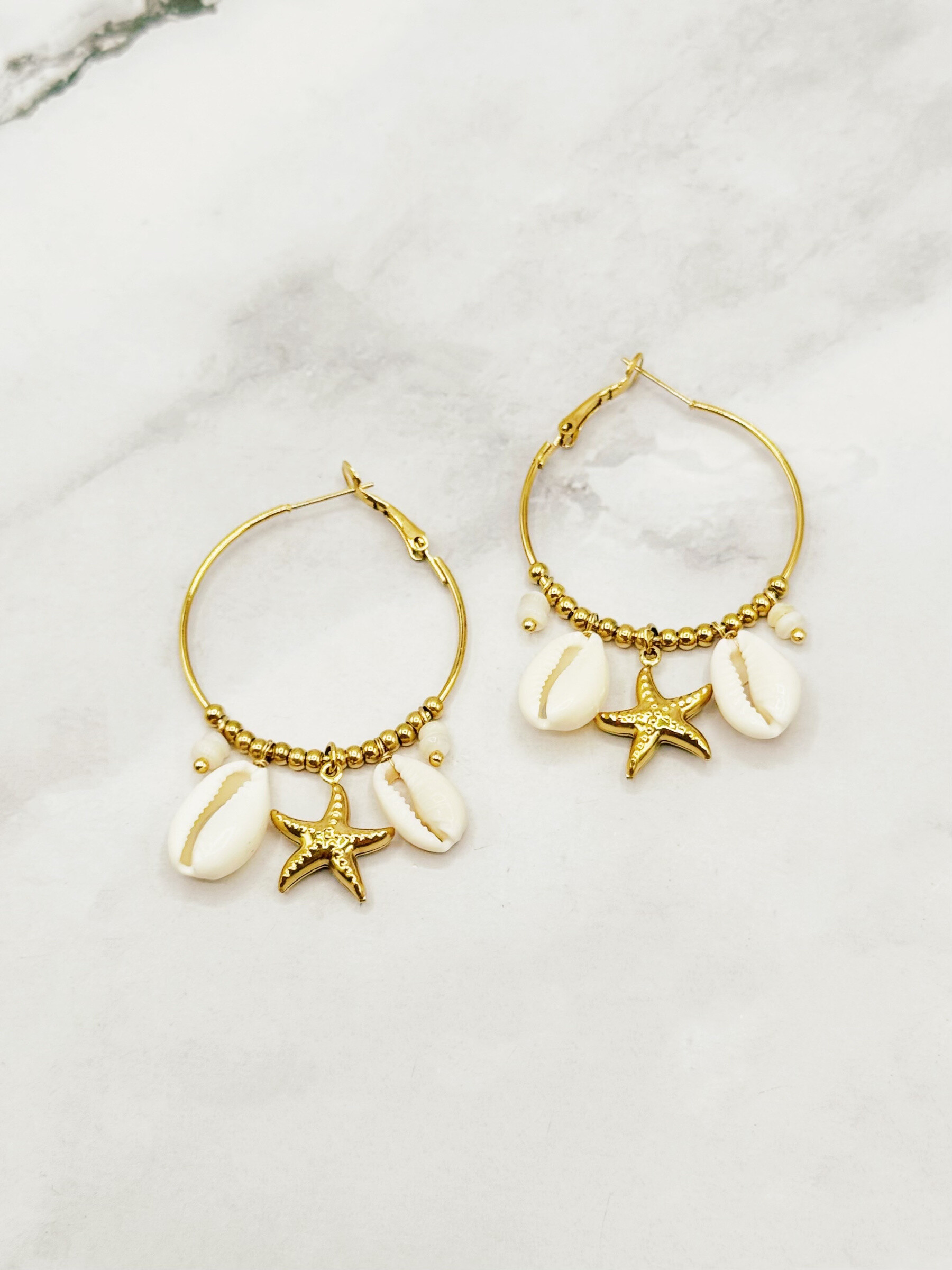 Wholesaler Emily - Starfish and white pearl stainless steel earrings