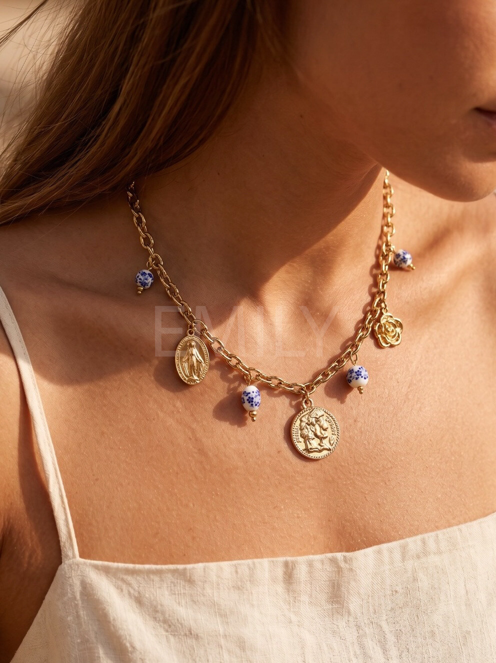 Grossiste Emily - Collier en acier inoxydable ajustable Charms Porcelaine