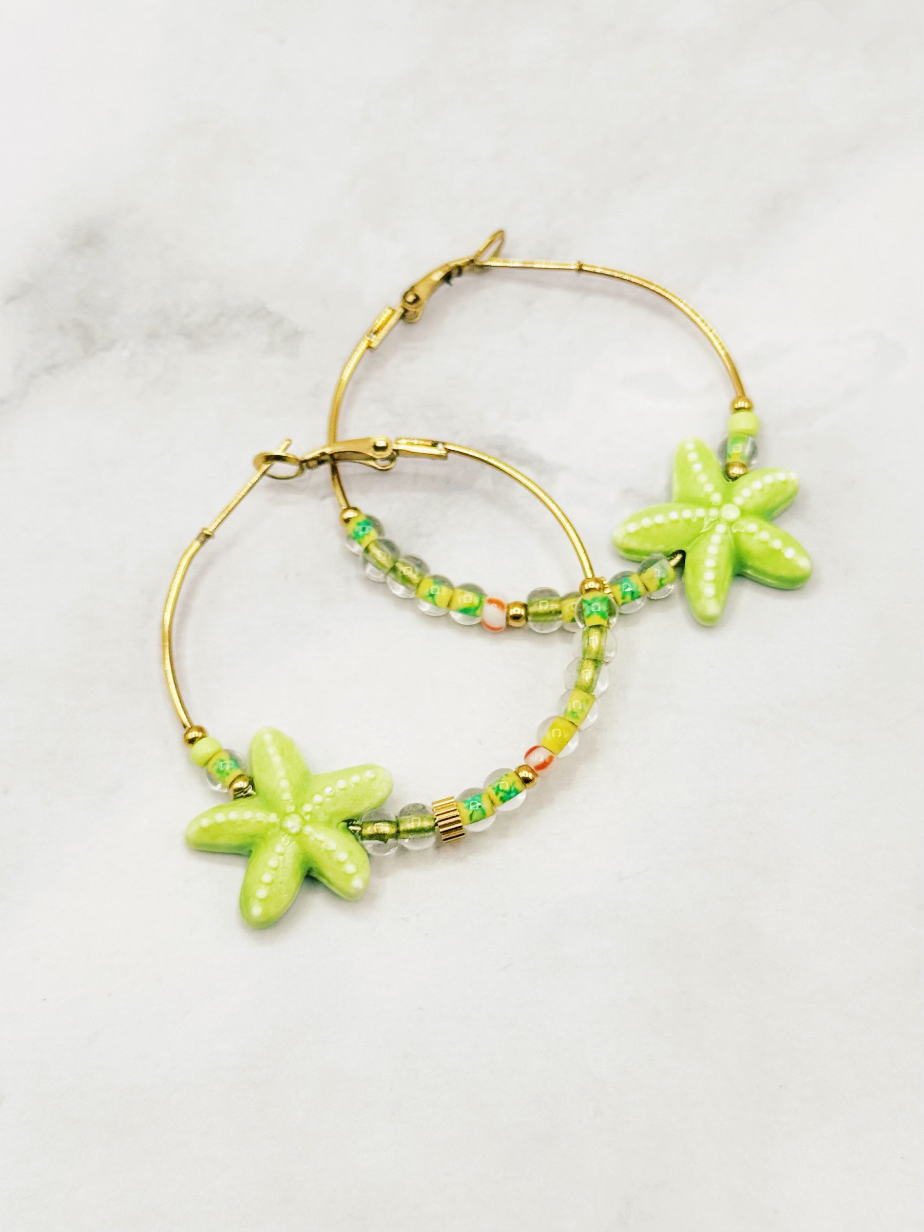 Wholesaler Emily - Stainless Steel Hoop Earrings Starfish