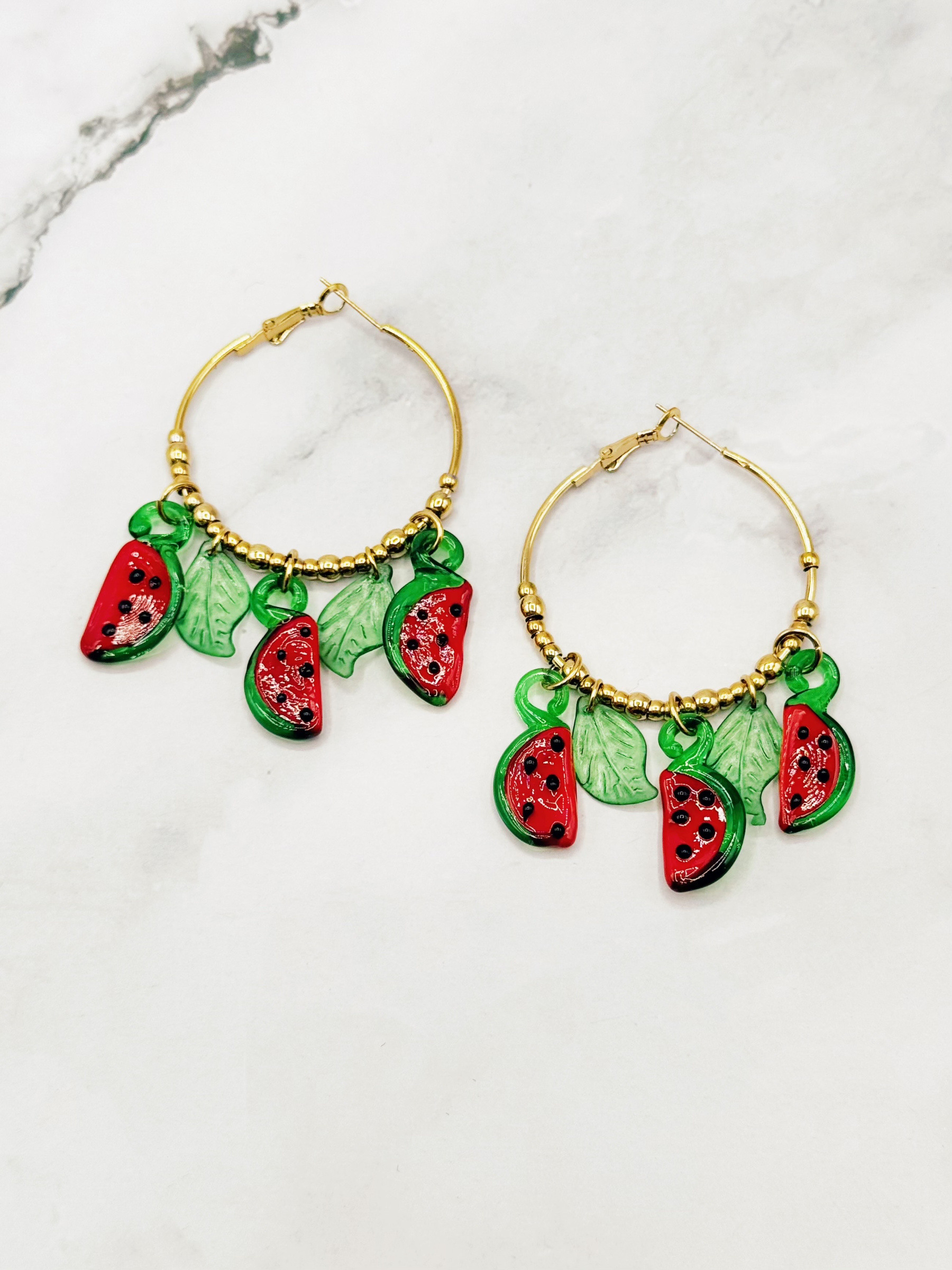 Wholesaler Emily - Stainless Steel Hoop Earrings Watermelon Design