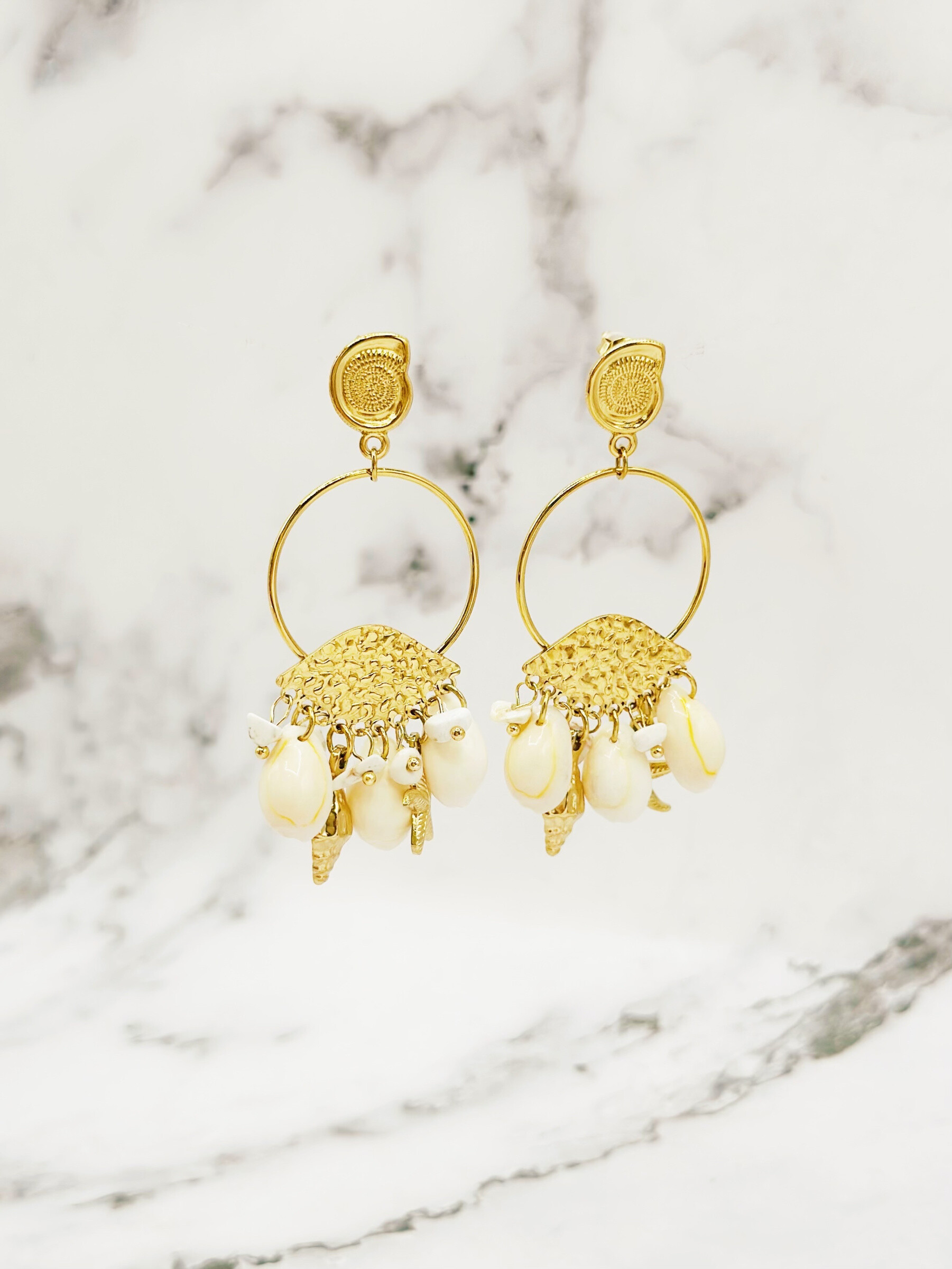 Wholesaler Emily - Starfish and white pearl stainless steel earrings