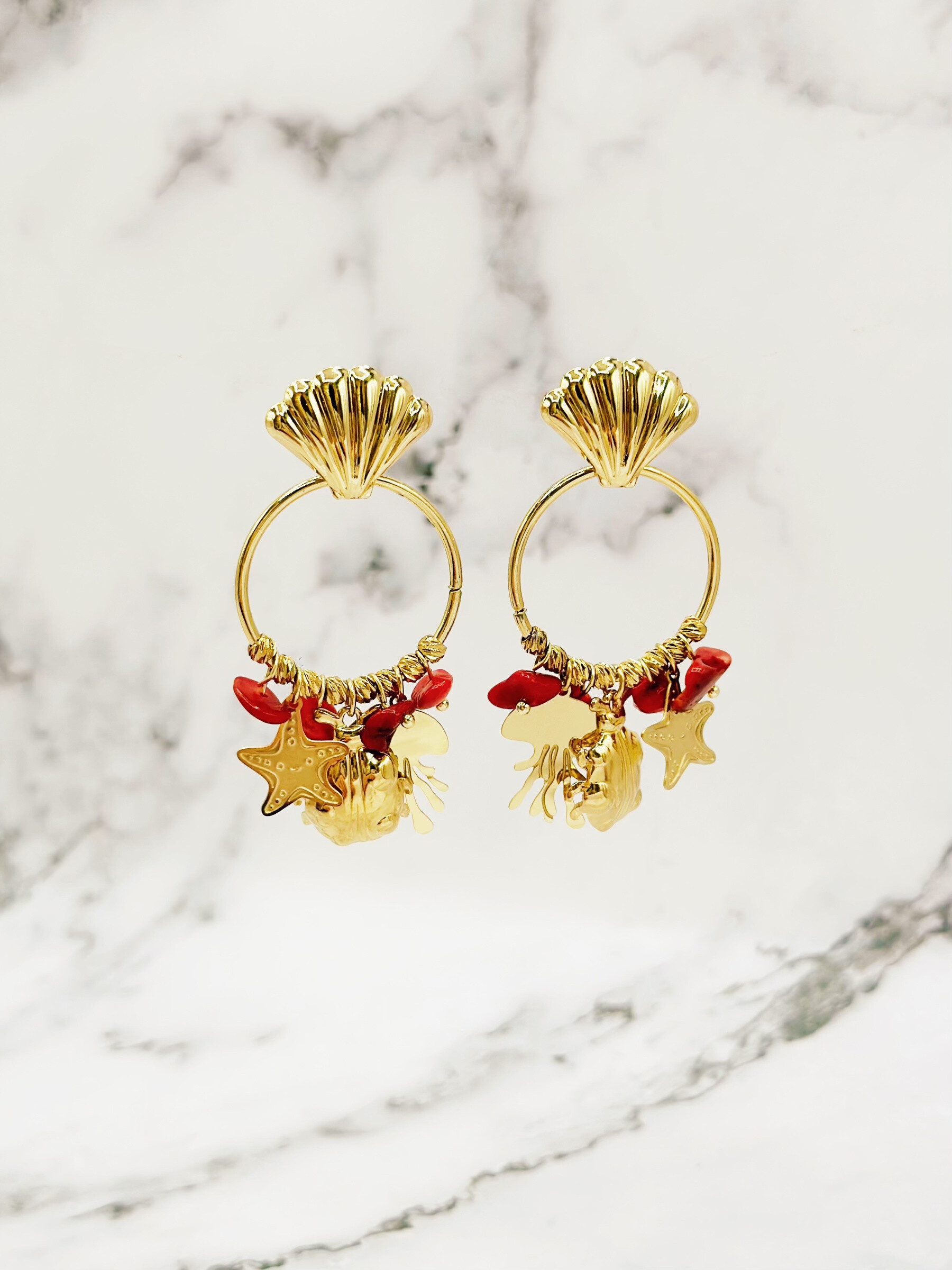 Wholesaler Emily - Starfish and white pearl stainless steel earrings