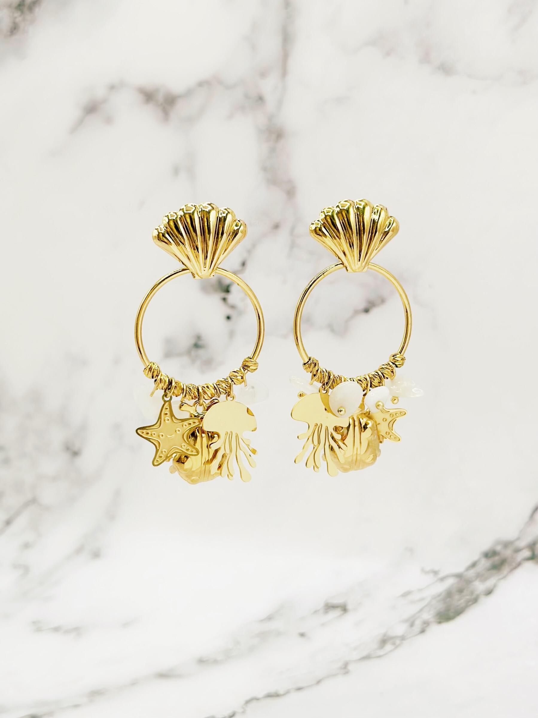 Wholesaler Emily - Starfish and white pearl stainless steel earrings