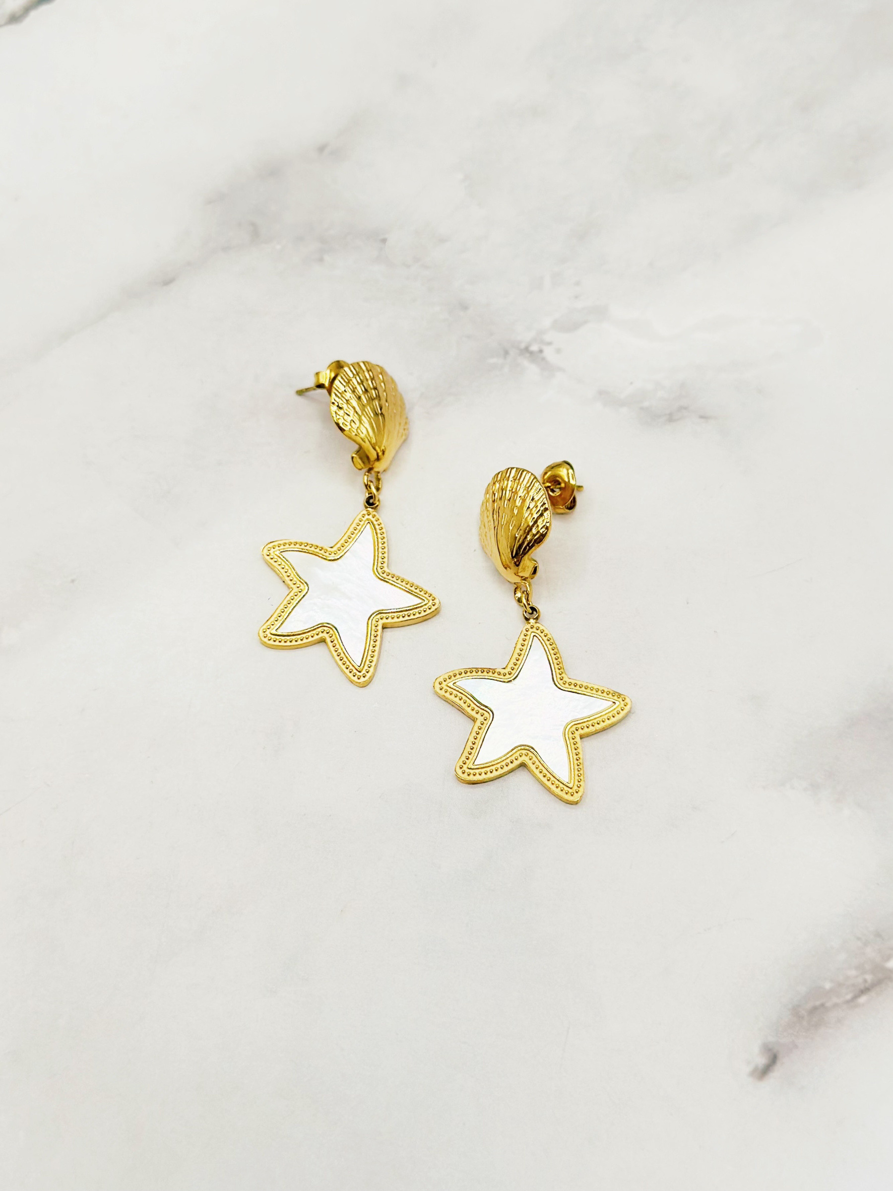 Mayorista Emily - Pendientes de Estrella de Mar de Nácar en Acero Inoxidable