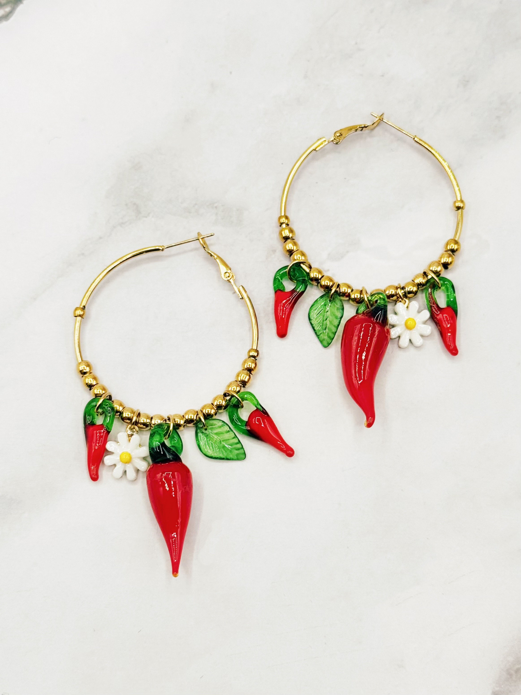 Wholesaler Emily - Stainless Steel Hoop Earrings Chili Peppers