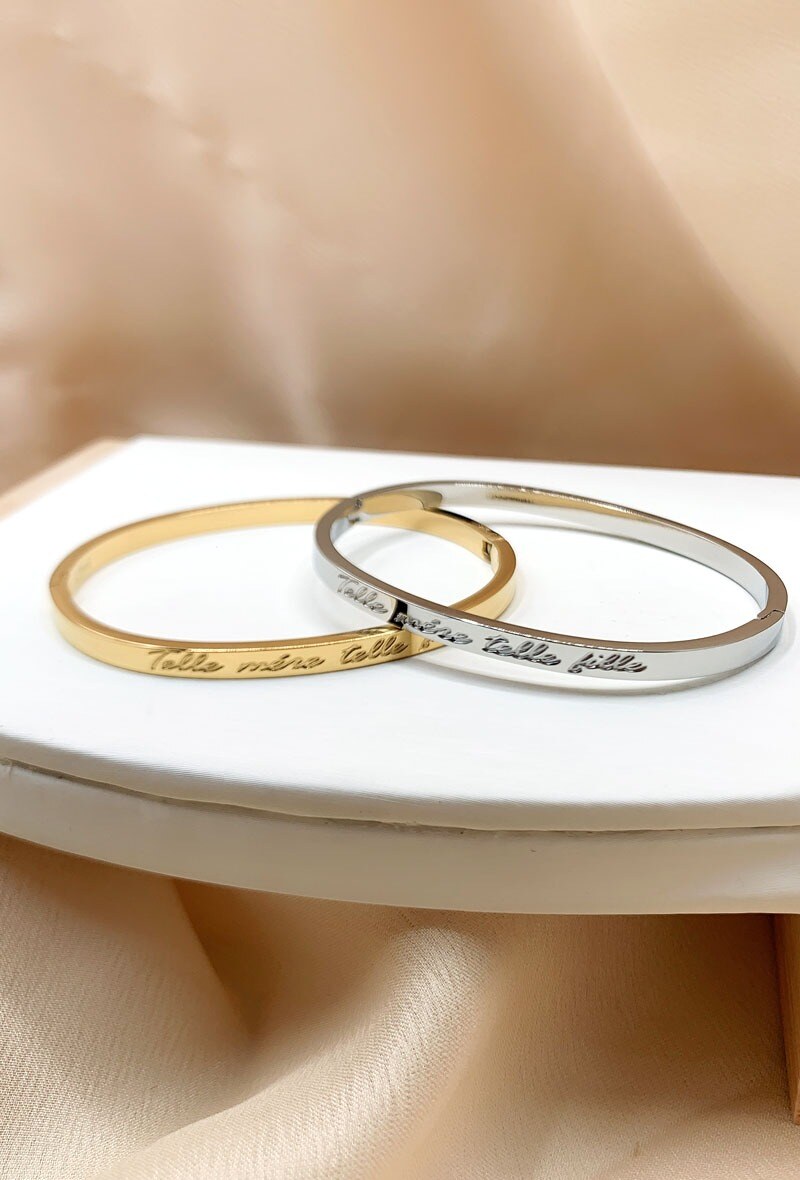 Wholesaler Emily - Closed steel bangle with engraved message Like mother like daughter