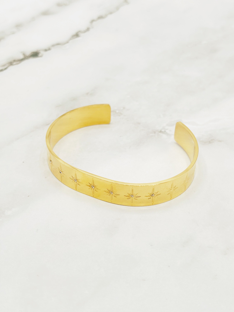 Mayorista Emily - Brazalete Abierto de Acero Inoxidable Estrellas