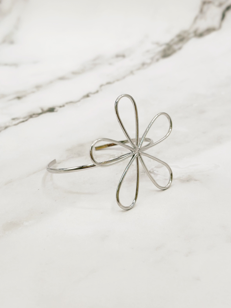 Mayorista Emily - Brazalete Abierto de Acero Inoxidable Flor