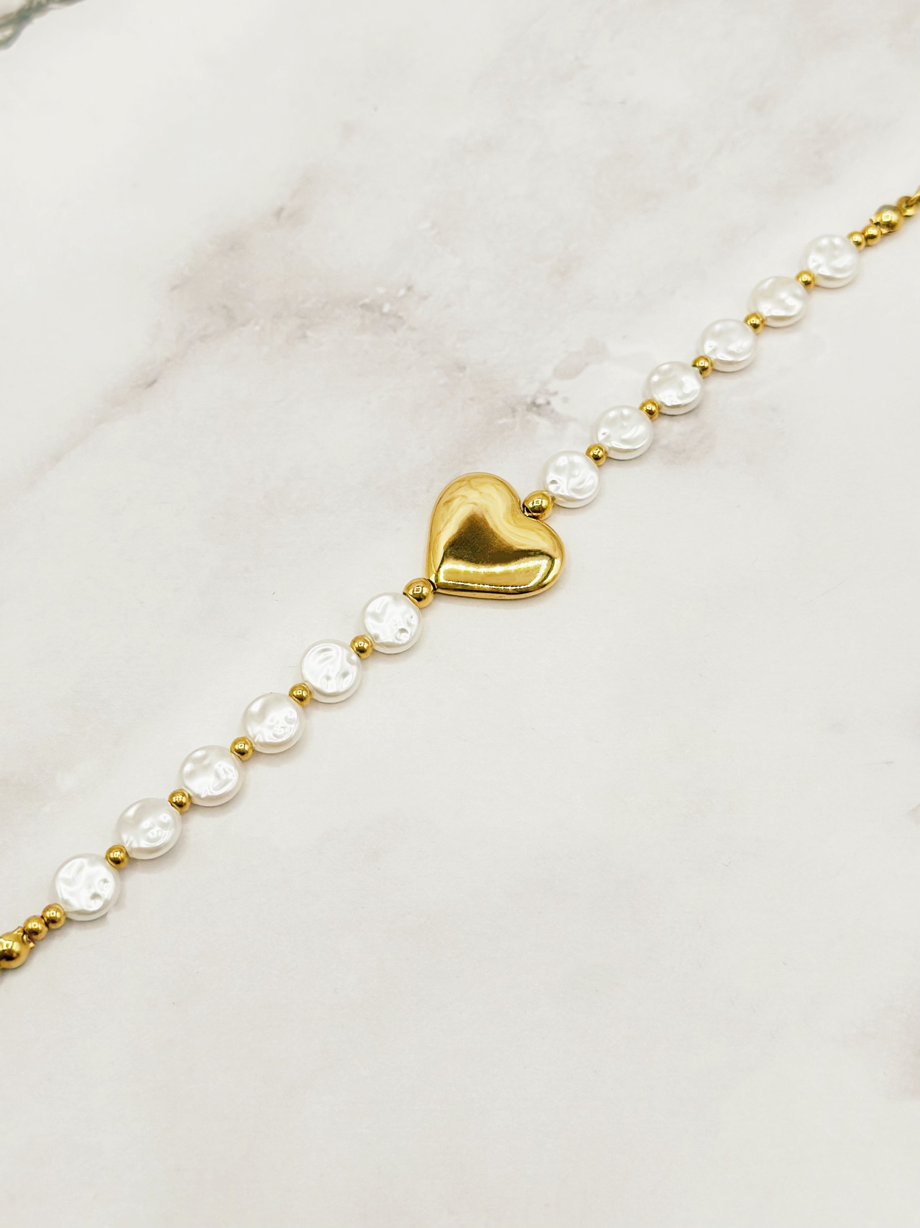 Mayorista Emily - Pulsera ajustable de acero inoxidable Perlas Corazón