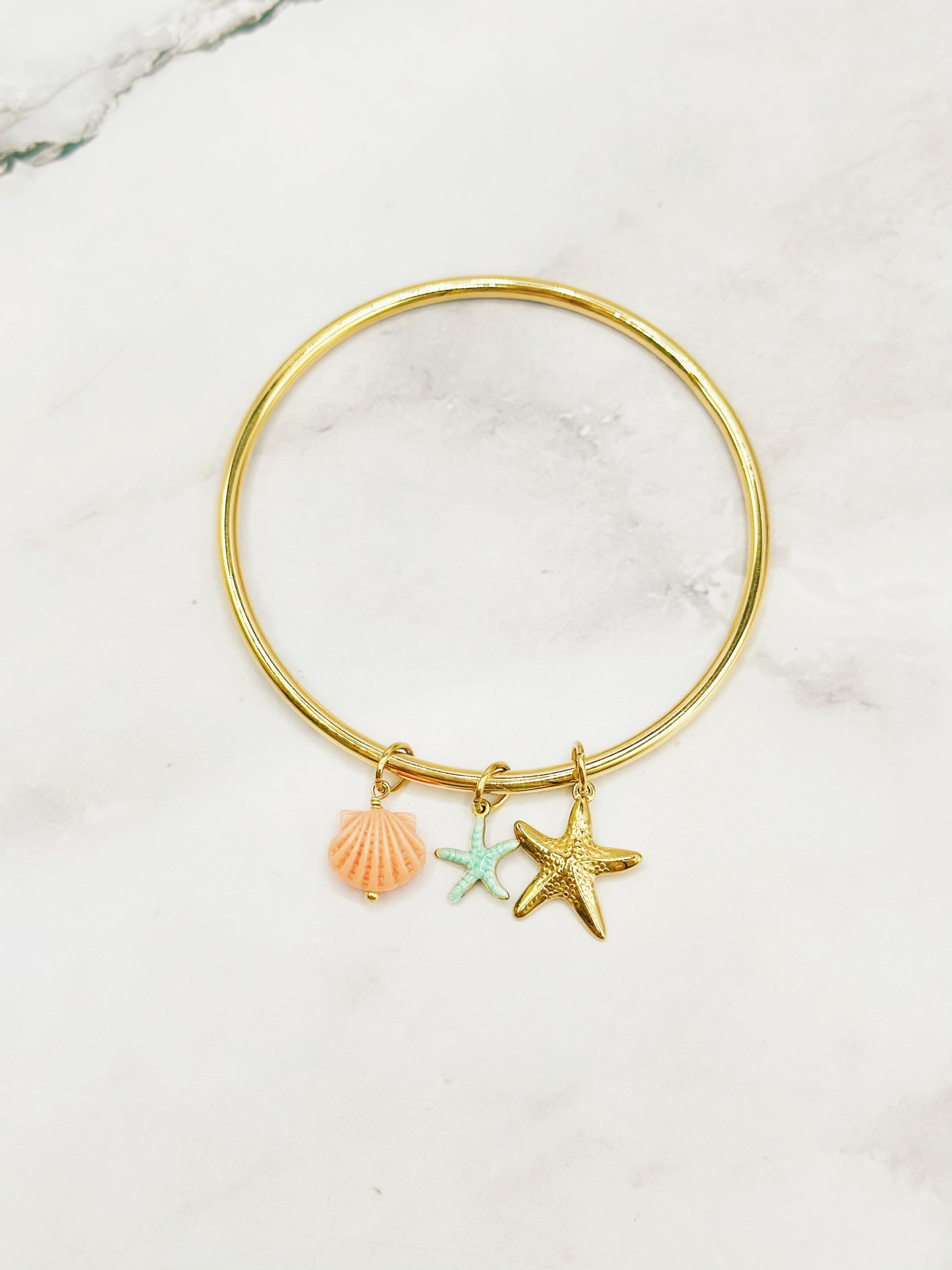 Wholesaler Emily - Gold-plated stainless steel bangle with charms