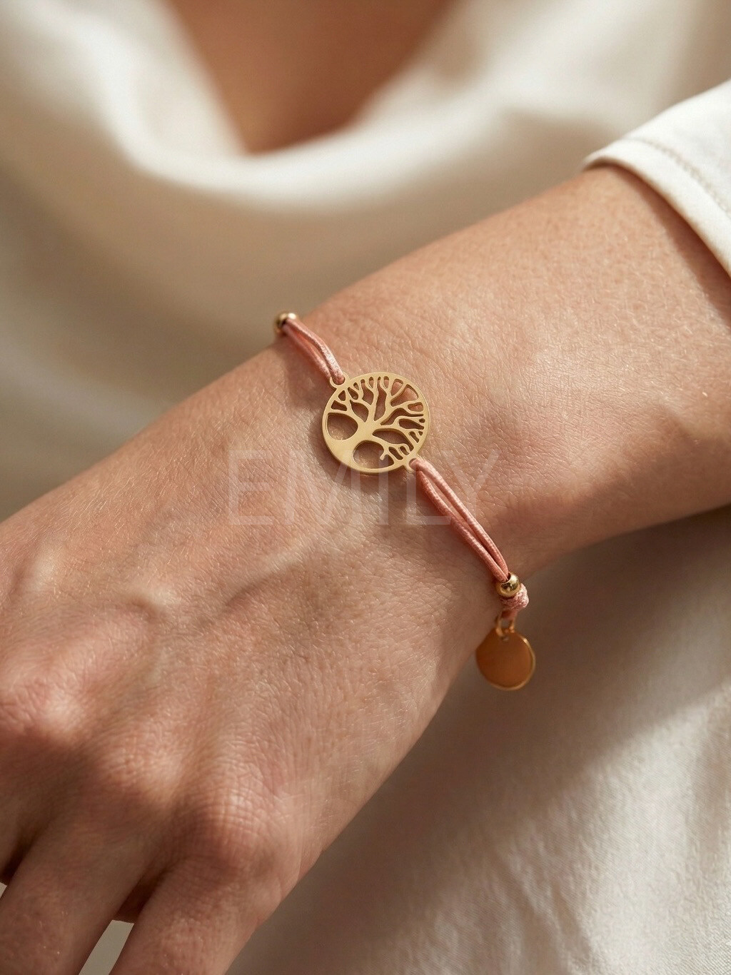 Wholesaler Emily - Adjustable Cord Bracelet with Stainless Steel Tree of Life