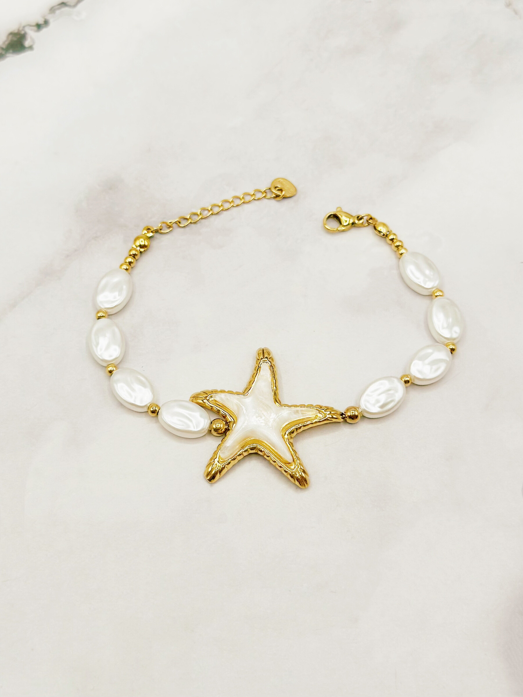 Grossiste Emily - Bracelet ajustable en acier inoxydable Perles Étoile de mer