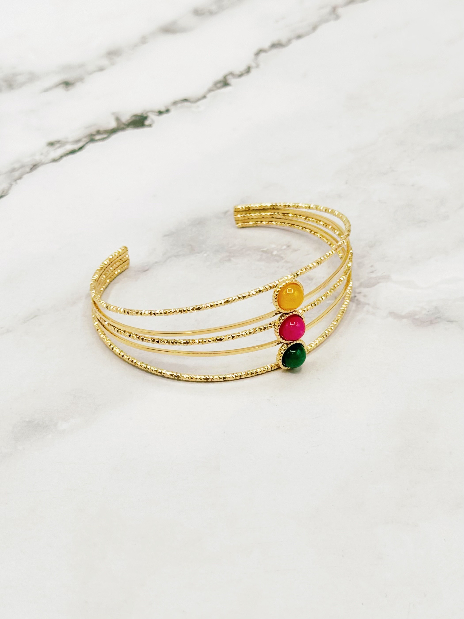 Wholesaler Emily - Open stainless steel bangle with stones