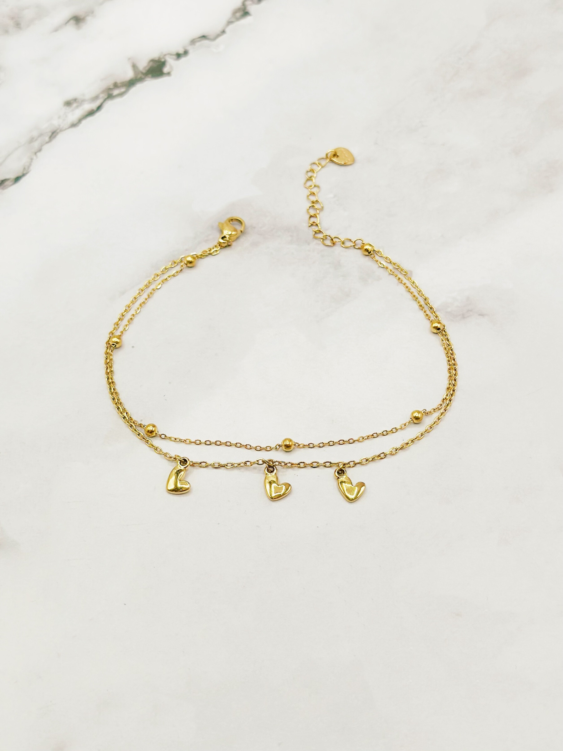 Grossiste Emily - Chaine de cheville en acier inoxydable Double chaîne Coeur