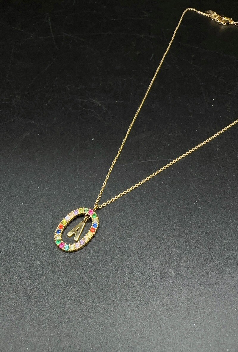 Wholesaler Emily - Stainless steel letter necklace with rhinestones