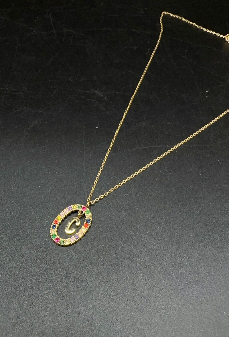 Wholesaler Emily - Stainless steel letter necklace with rhinestones