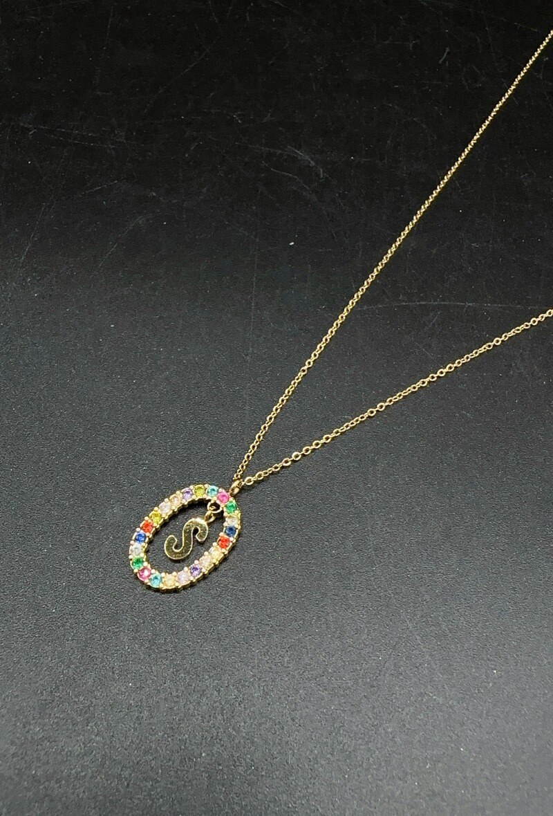Wholesaler Emily - Stainless steel letter necklace with rhinestones