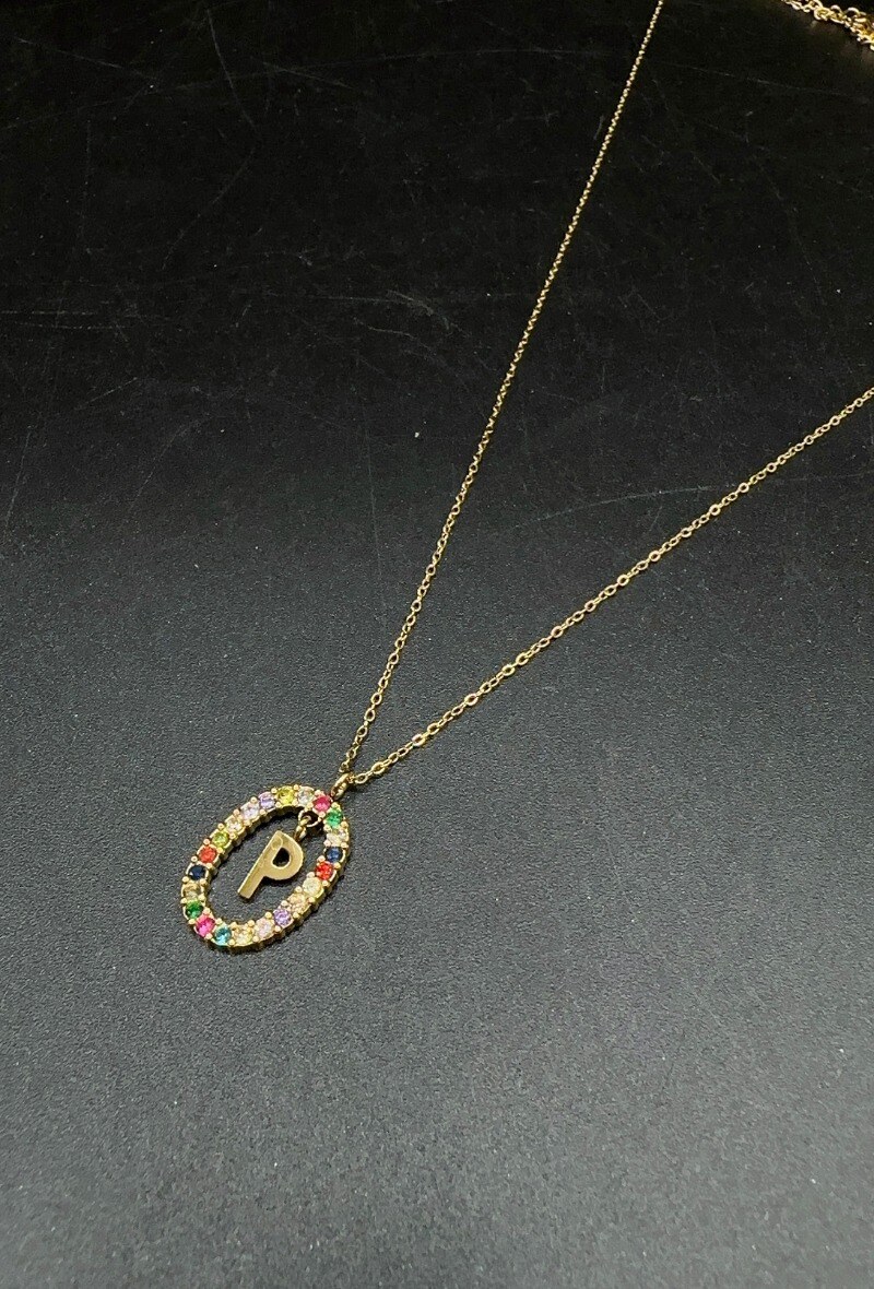 Wholesaler Emily - Stainless steel necklace with rhinestone letter