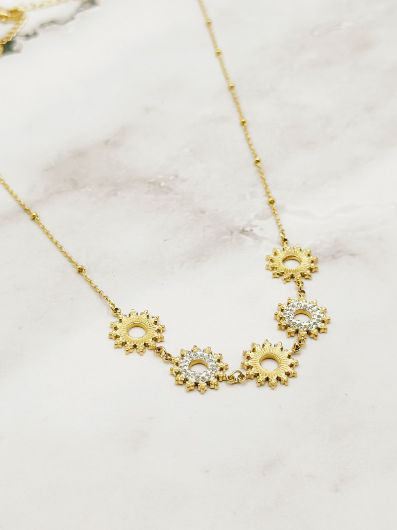 Mayorista Emily - Collar de Acero Inoxidable Flores de Luz