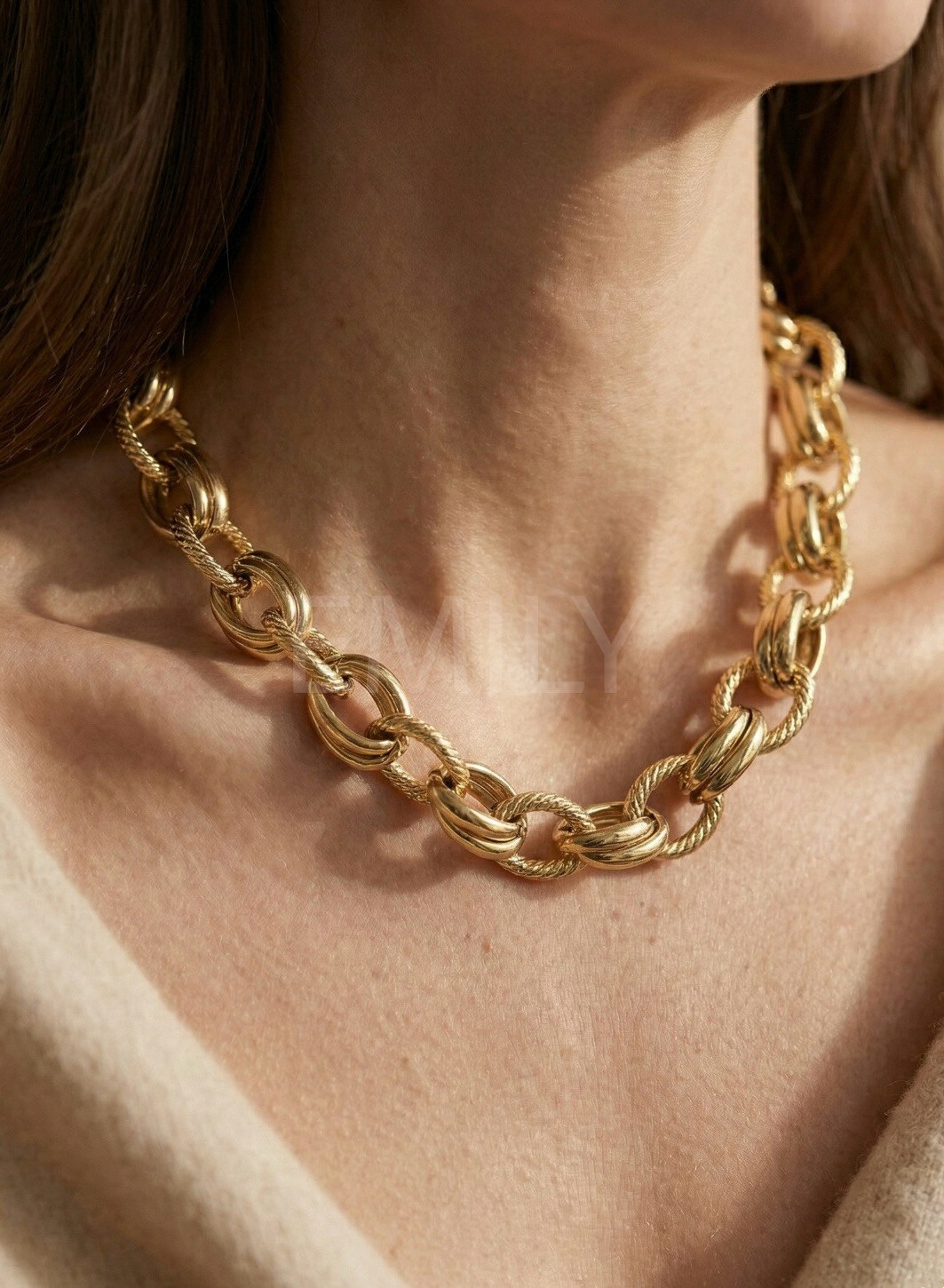Mayorista Emily - Collar ajustable de acero inoxidable con eslabones anchos