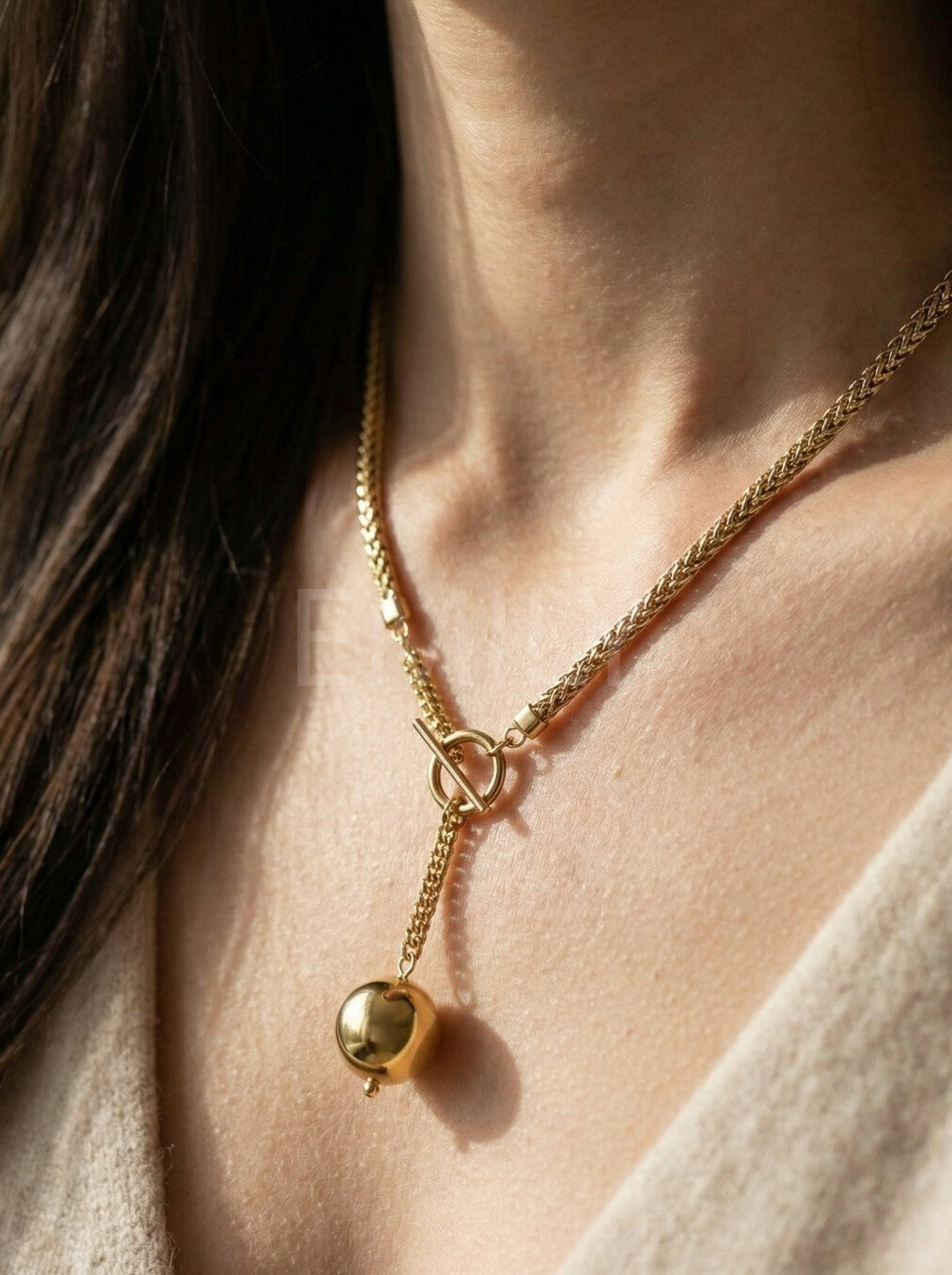 Wholesaler Emily - Stainless Steel Necklace Braided Chain & Ball Pendant