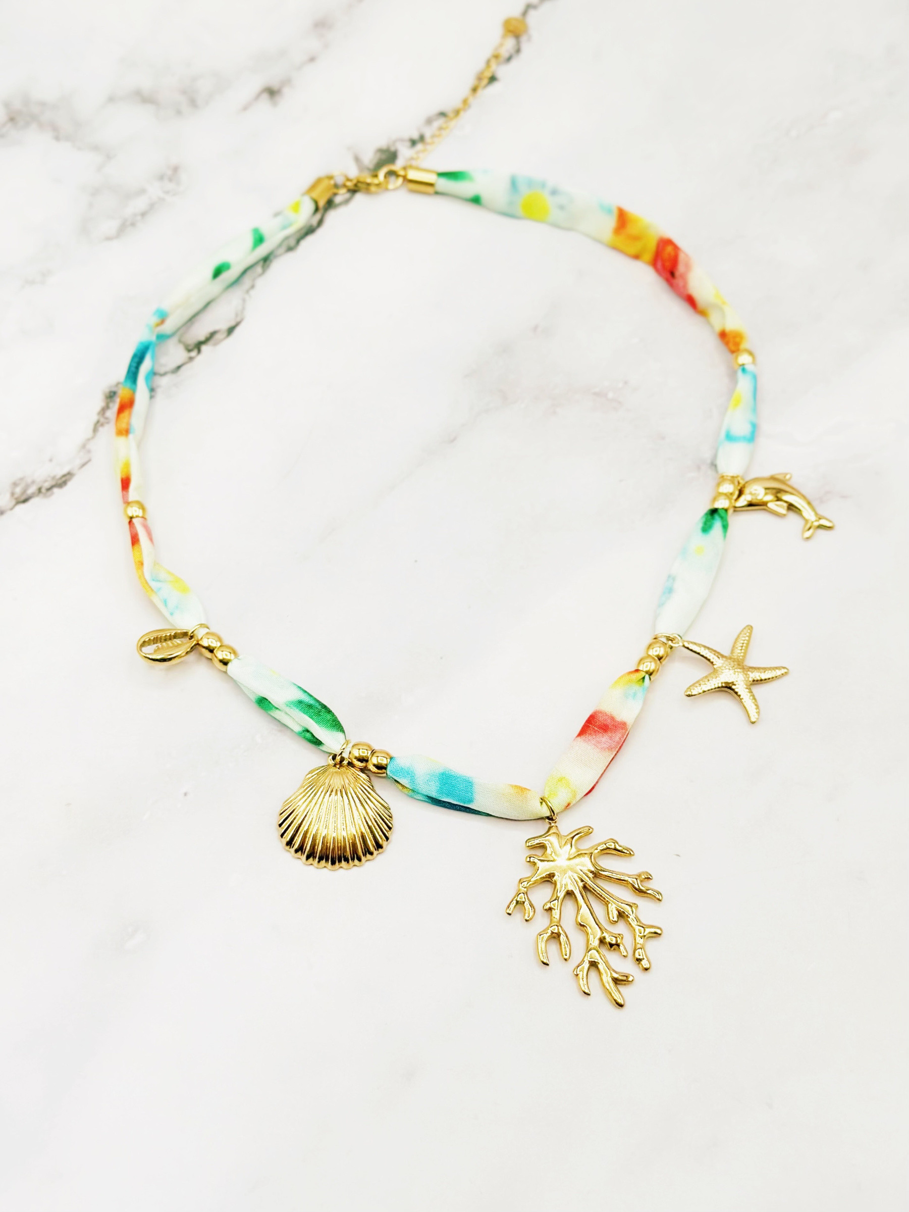 Wholesaler Emily - Fabric and Stainless Steel Charms Necklace